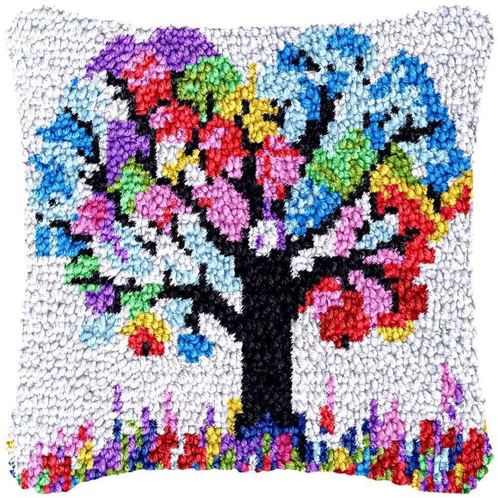 Puzamen Latch Hook Pillow Kits for Adults Beginner Christmas with Pre-Printed Canvas Rug Needlework Pillowcase Making Kit Home Arts Crafts Sofa