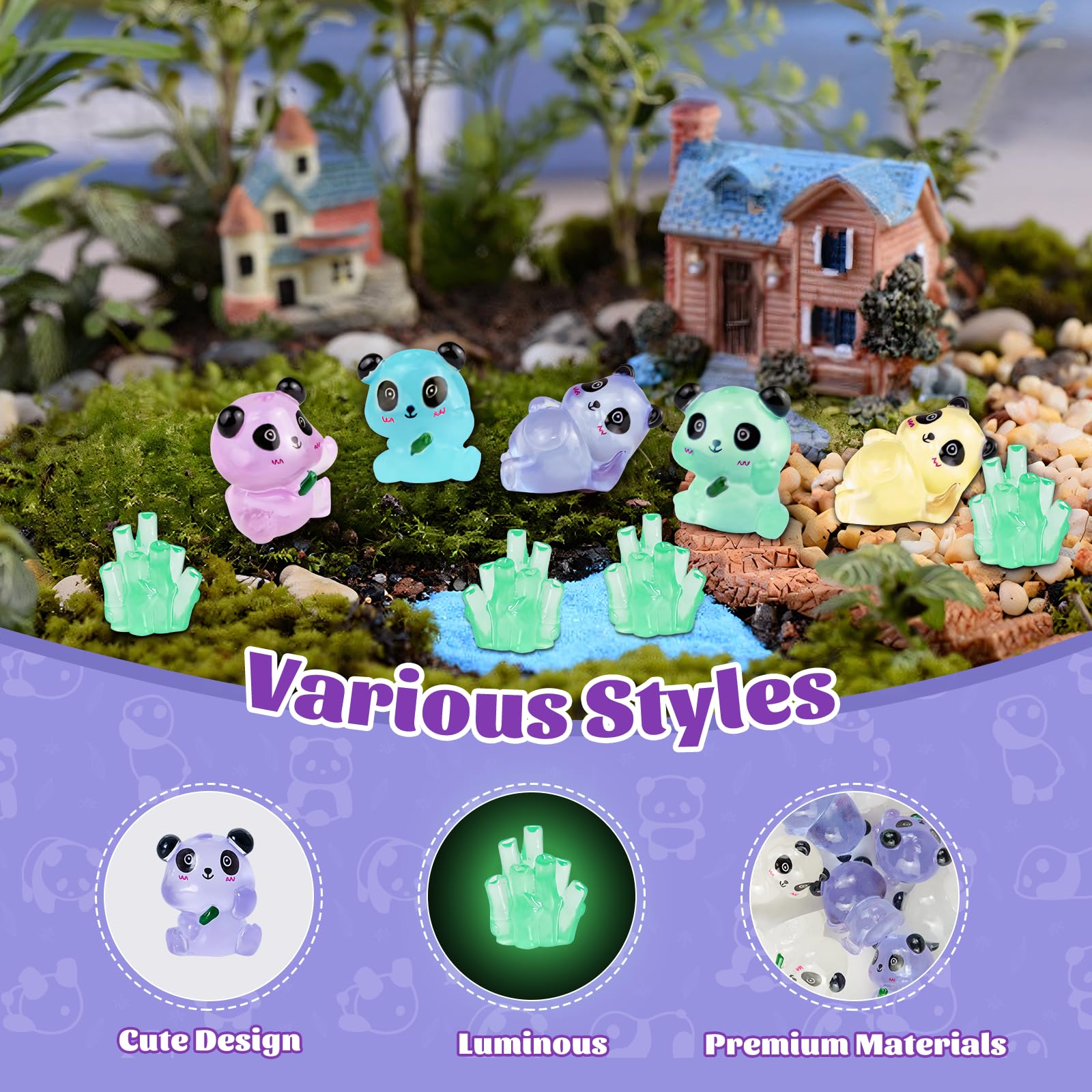 EliphonTowne 35pcs Luminous Mini Resin Pandas, Mini Resin Animals - Image 4
