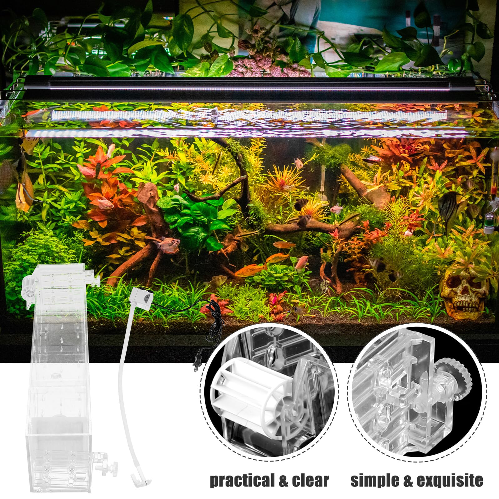 Mobestech Filtro Externo para Acuario Caja de Filtración Colgante con Bomba Integrada, Seis Compartimentos, Filtro Multifuncional Silencioso para Peceras, Caja de Goteo Acrílica