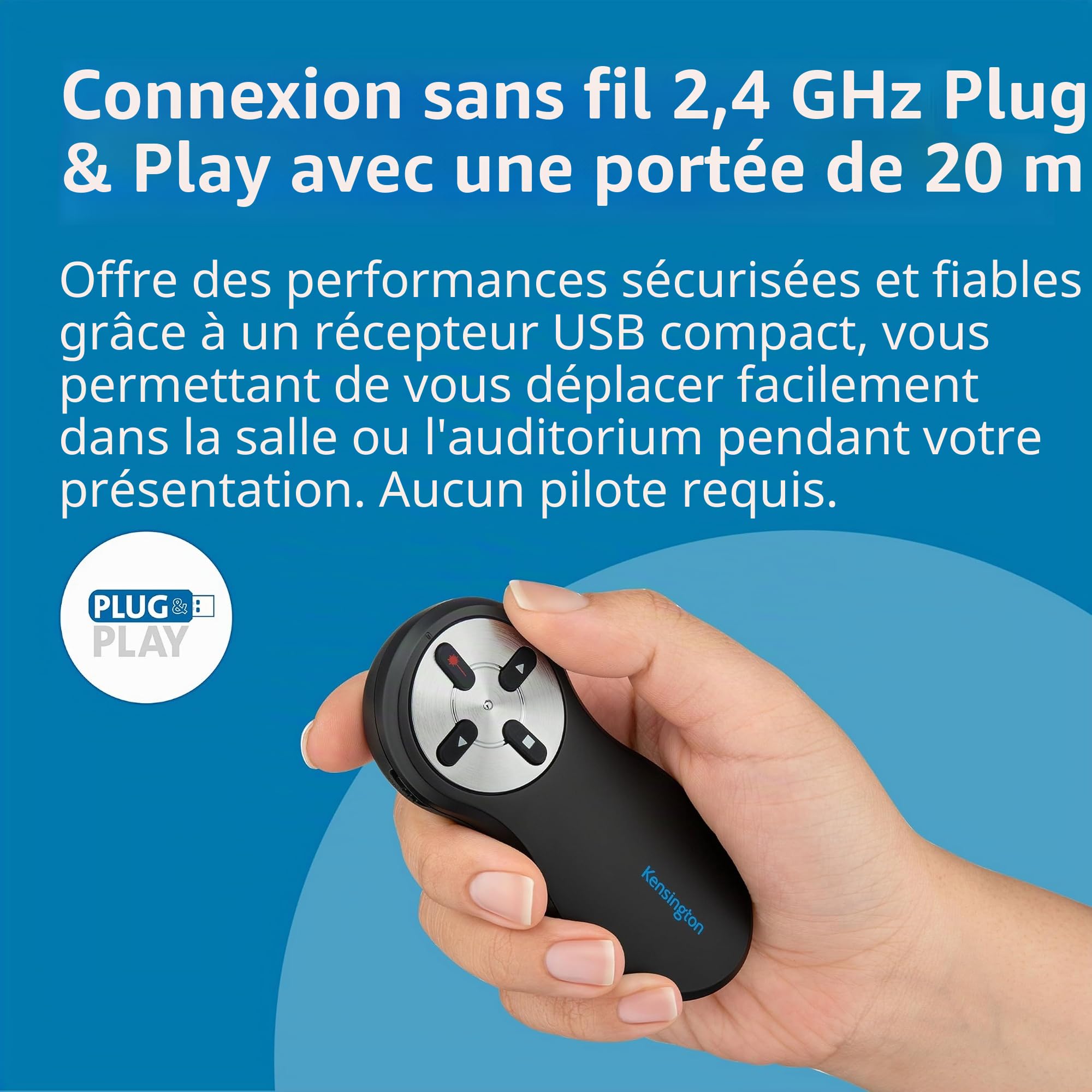 Kensington Télécommande de Présentation USB Sans Fil avec Pointeur Laser Rouge, Portée 20m