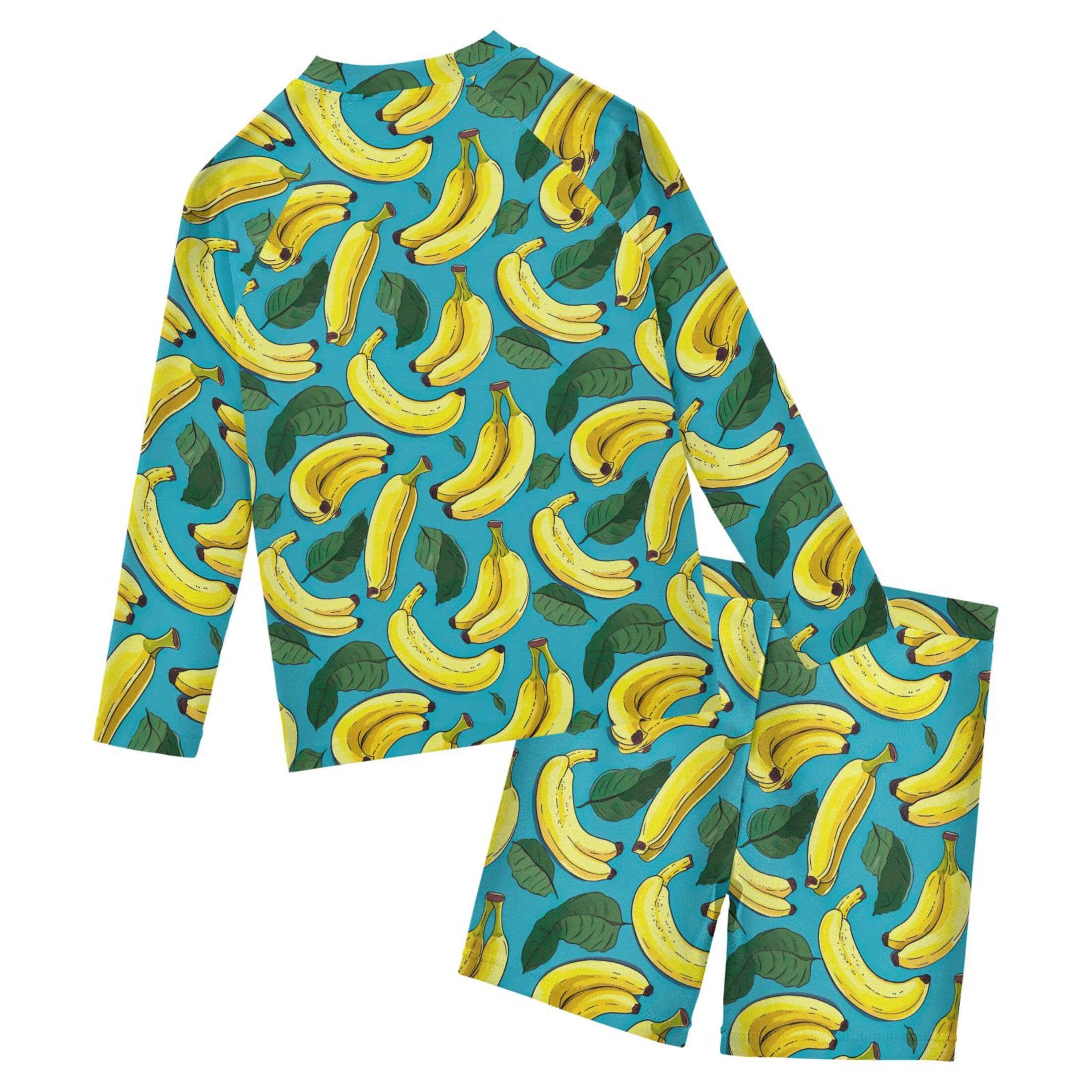 Banana Fruit Summer Boys Rash Guard Swimsuits Set for Boys Long Sleeve Swim Shirts Bathing Suits B0403903