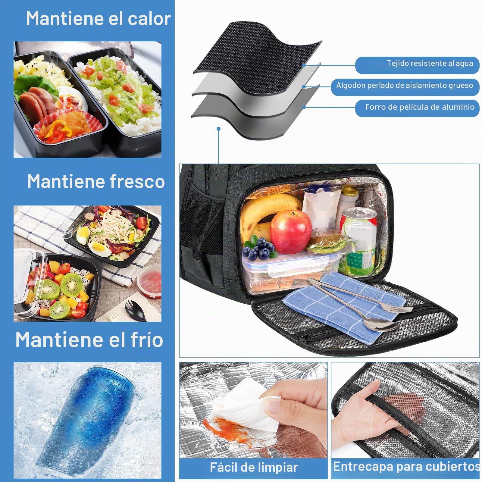 MATEIN Mochila Portatil 17 Pulgadas con Compartimento Termico para Almuerzo, Mochila Hombre Trabajo Impermeable, TSA Lunch Backpack Bolsillo Antirrobo para Oficina, Picnic y Viaje, Negro