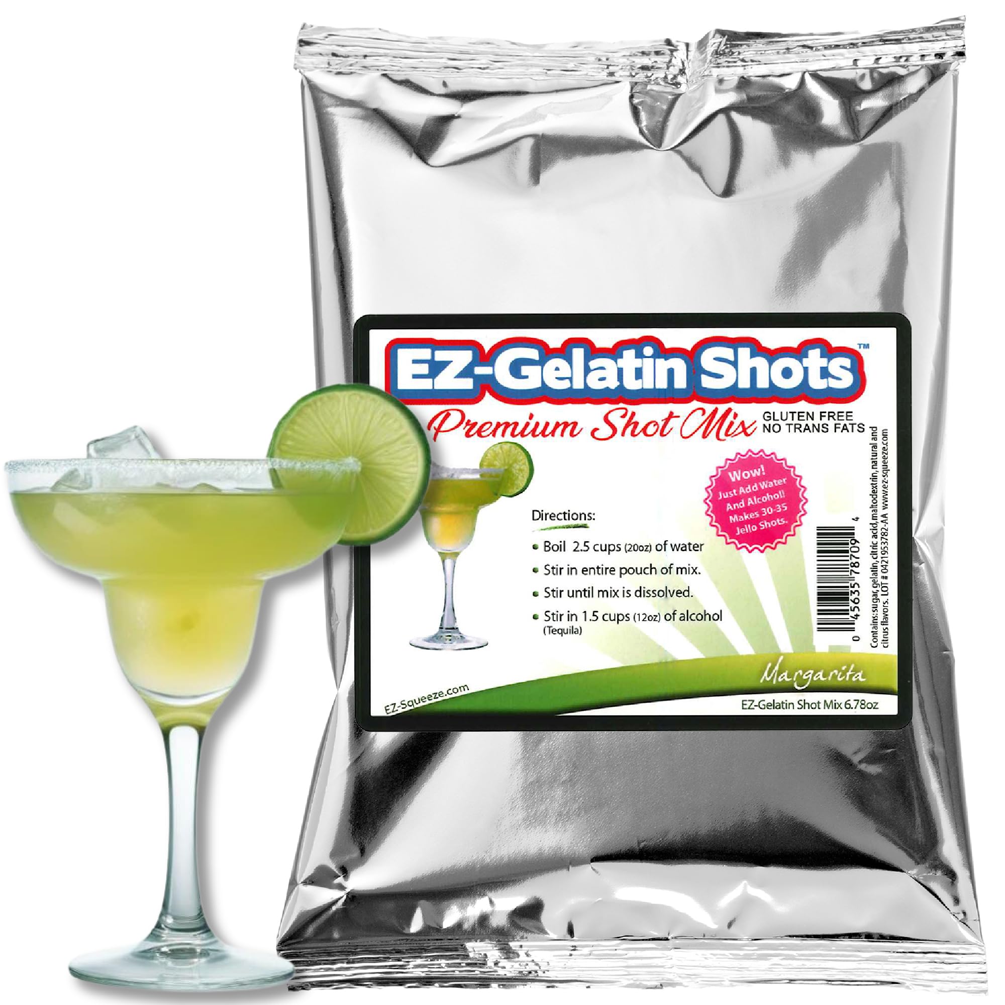Margarita Jello Shot Mix 6.78 oz - Premium Gluten-Free Jello Mix for Tasty Jello Shots - Easy to Make EZ Gelatin Powder Mix for Jello Shots - Adult New Year and Holiday Party Supplies