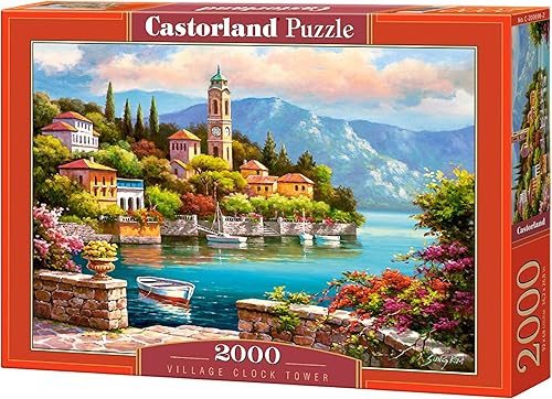 CASTORLAND Rompecabezas de 2000 piezas, torre del reloj del pueblo, dolomitas, Italia, paisaje idĂlico, montañas y lago, rompecabezas para adultos, CASTORLAND Rompecabezas de 2000 piezas, torre del reloj del pueblo, dolomitas, Italia, paisaje idĂlico, montañas y lago, rompecabezas para adultos,