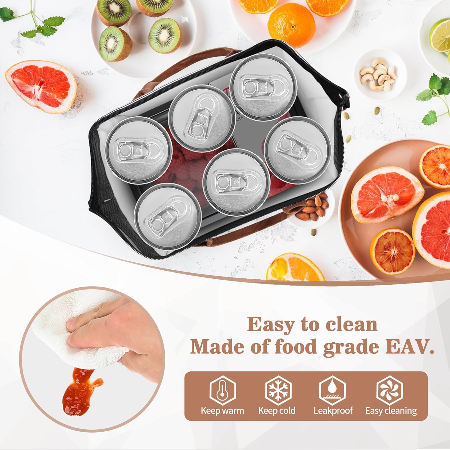 LOKASS Insulated Lunch Bag for Women & Men - Reusable 10 L Lunch Box for Women - Leakproof Tote Cooler Bag for Adults Work, Beach, Travel, Picnic (Black) - Image 6