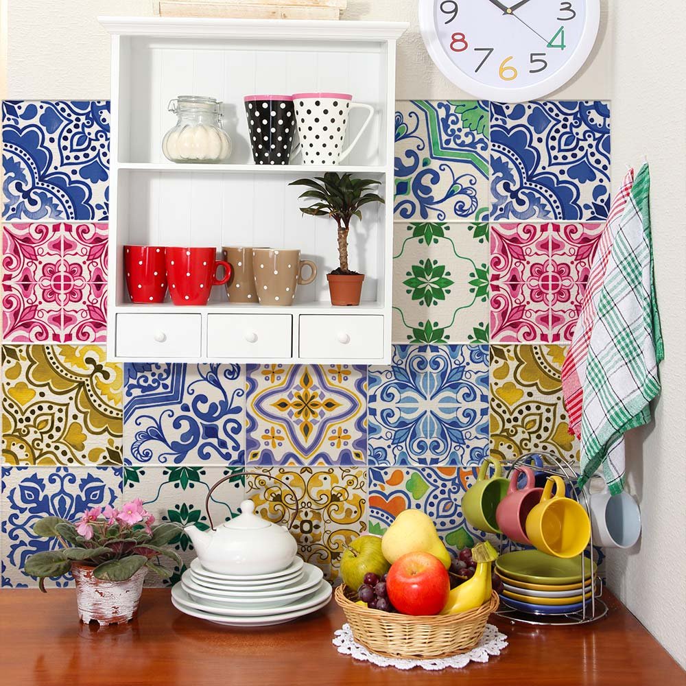 RE-COVERTILES - Pegatinas para Azulejos de Baño y Cocina 10 Piezas 20x20 cm - PS00146 Decoración de pared en PVC Azulejos Mosaico Impermeables estilo Cementina Azulejos — view 21
