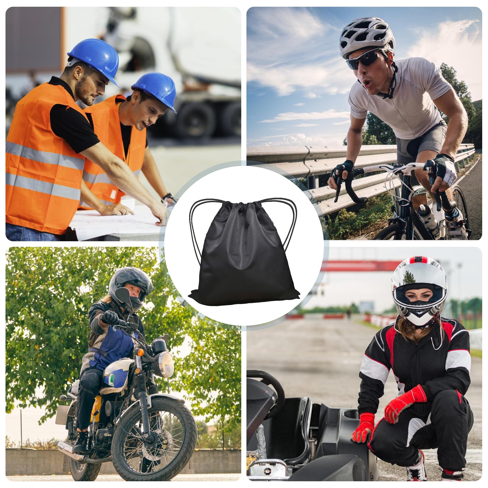 2 Bolsas para Casco de Motocicleta: 50 x 50 cm, Impermeable, Con Cordón - Para Moto, Bicicleta, Esquí, Baloncesto - Color Negro