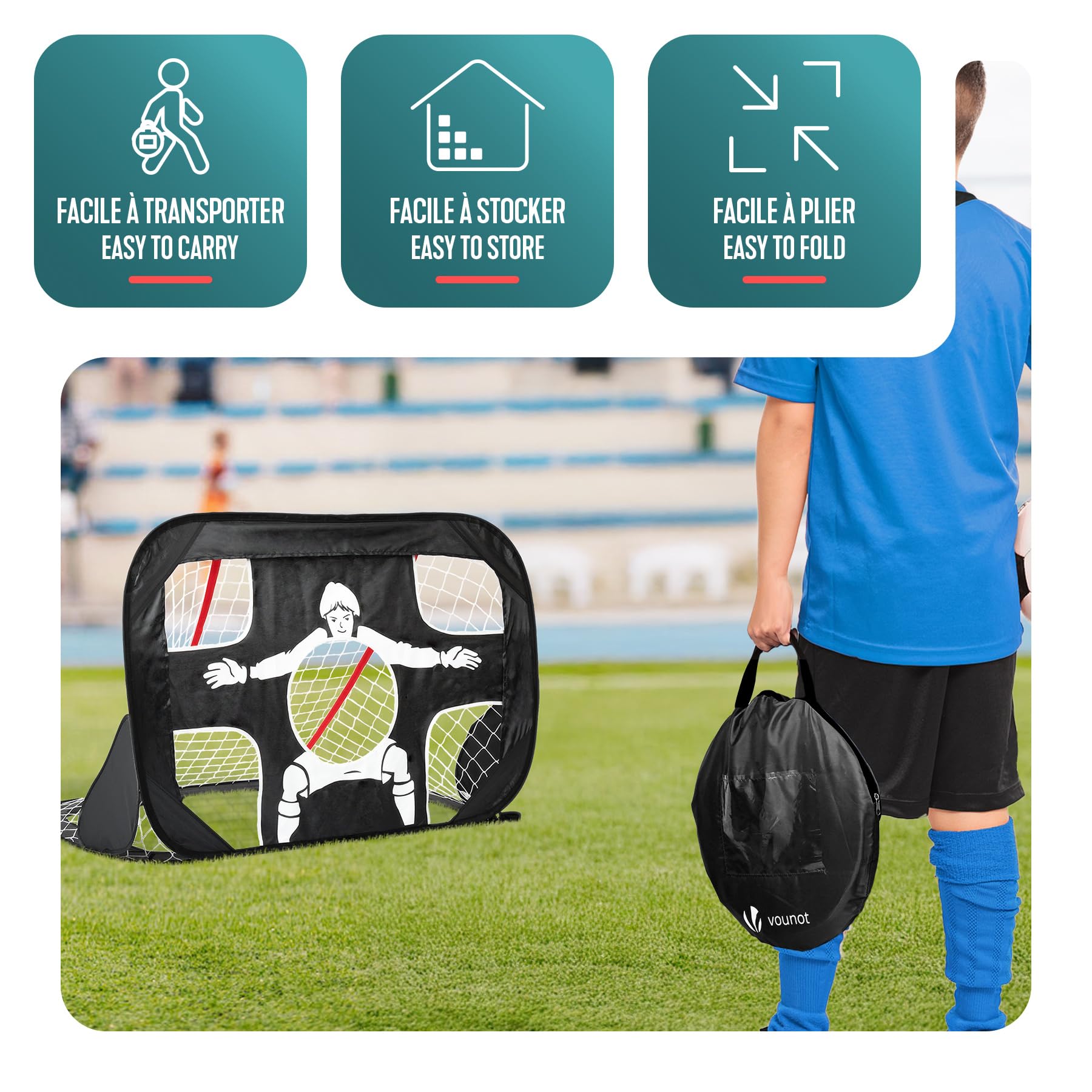 Set di 2 Porte da Calcio Pop Up Bambini 120×80×80 cm Pieghevole Portatile con Borsa
