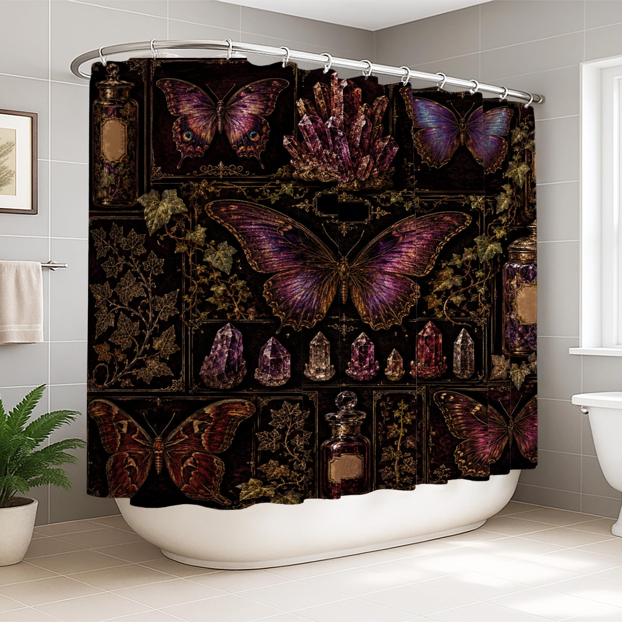 Rideau de douche extra large en toile lavable haut de gamme motif papillon lierre d'automne