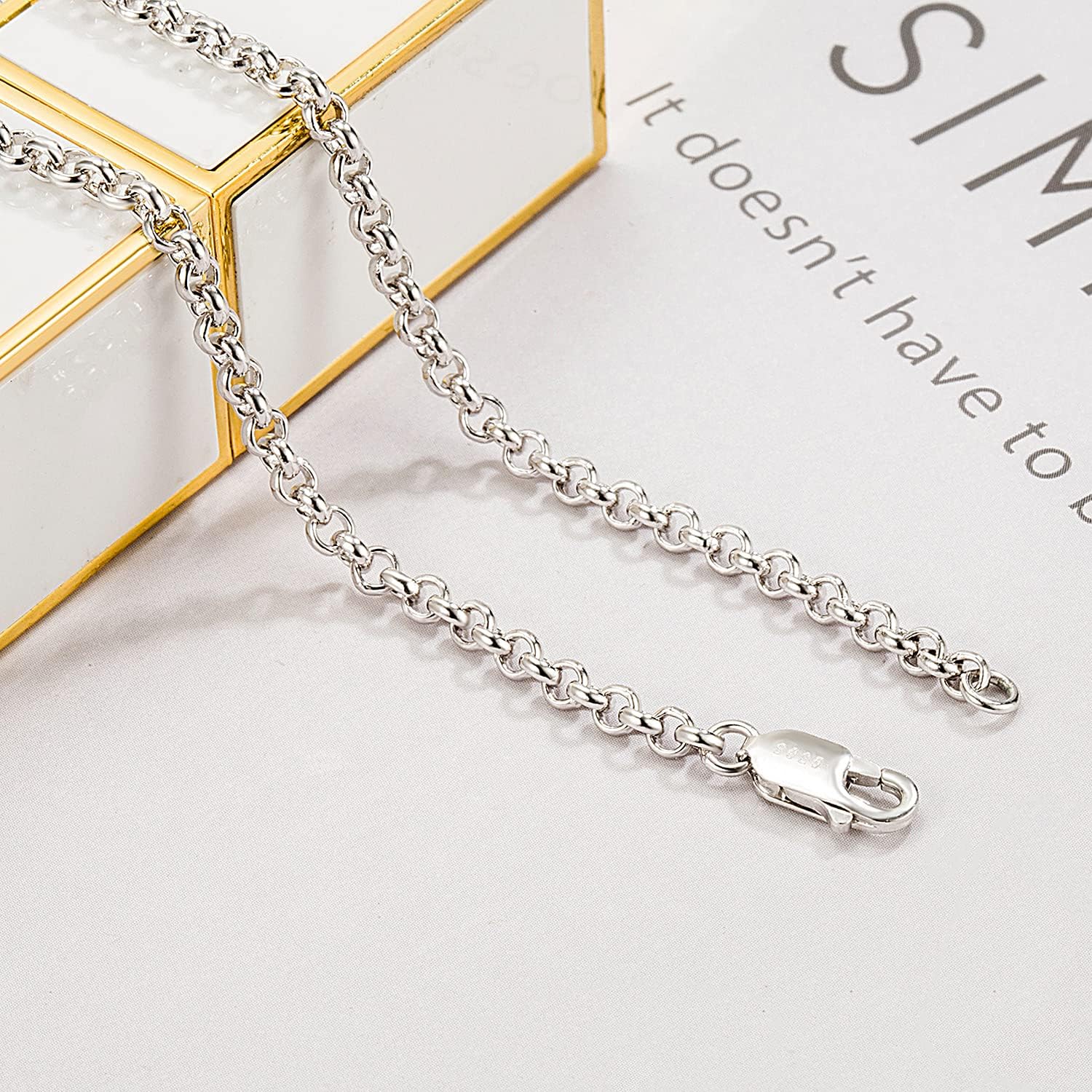 Dankadi Italy Fashion Solid 925 Sterling Silver Necklace 3MM 18-28 inch Mariner Anchor Link Chain - Round O Link Cable Chain-Twist Link - Rolo Chain Unisex Jewelry Gift - Image 6