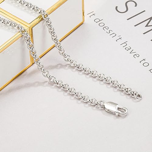 Miniatura 4 de Collar de plata de ley 925 maciza de 0.118 in, 18 a 28 pulgadas, cadena de eslabones de ancla Mariner - Cadena de eslabones redondos O eslabón