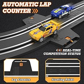 Slot Car Race Track Sets with 1:64 High-Speed Racing Cars, Battery or Electric Car Track, Dual Racing Game Lap Counter Circular Slope Track, Gifts Toys for Boys Kids Age 6 7 8-12