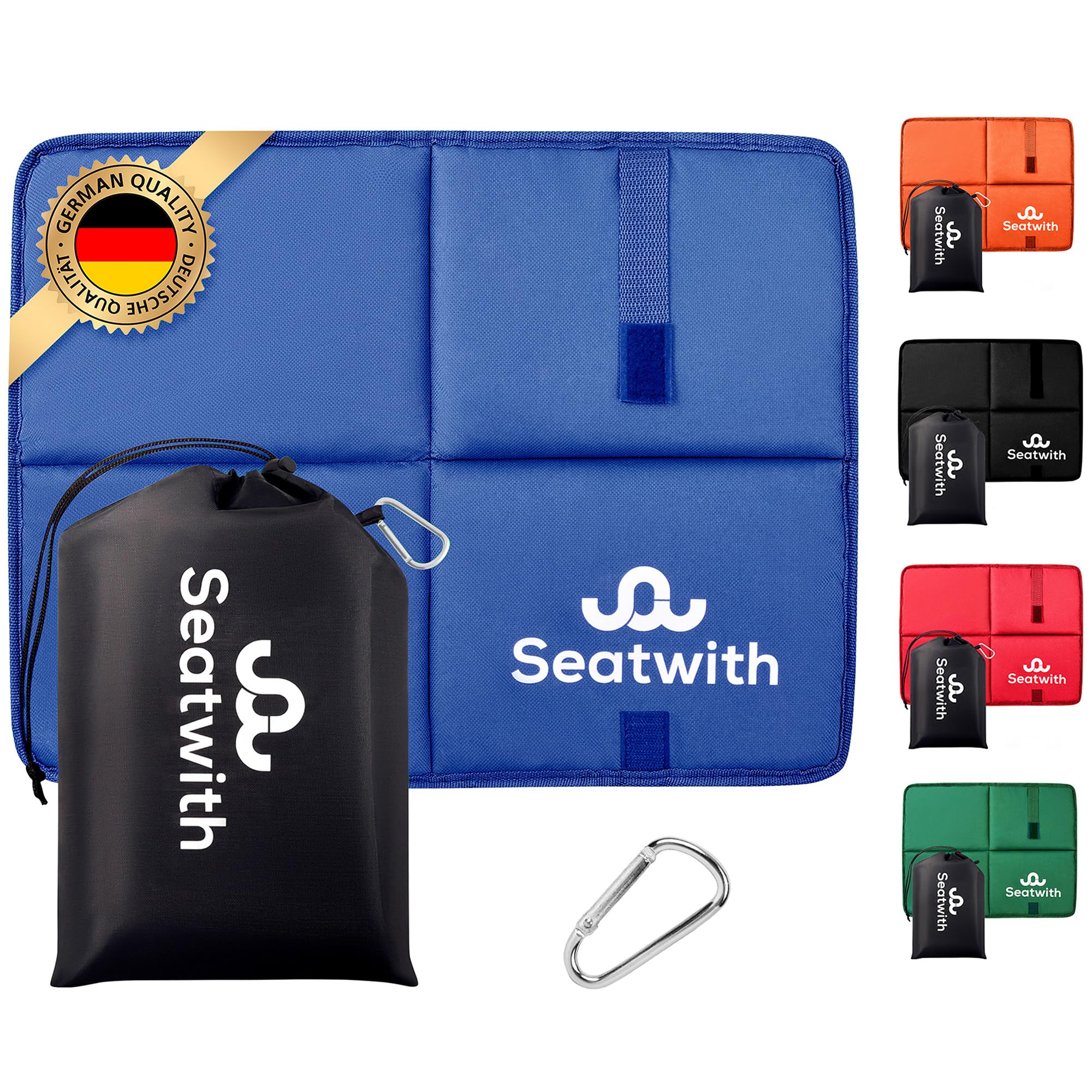 Seatwith® Memory Foam - Extreme warmth and comfort with weather resistance (45x35cm) - Foldable heating pad for camping, stadiums and hiking (blue)