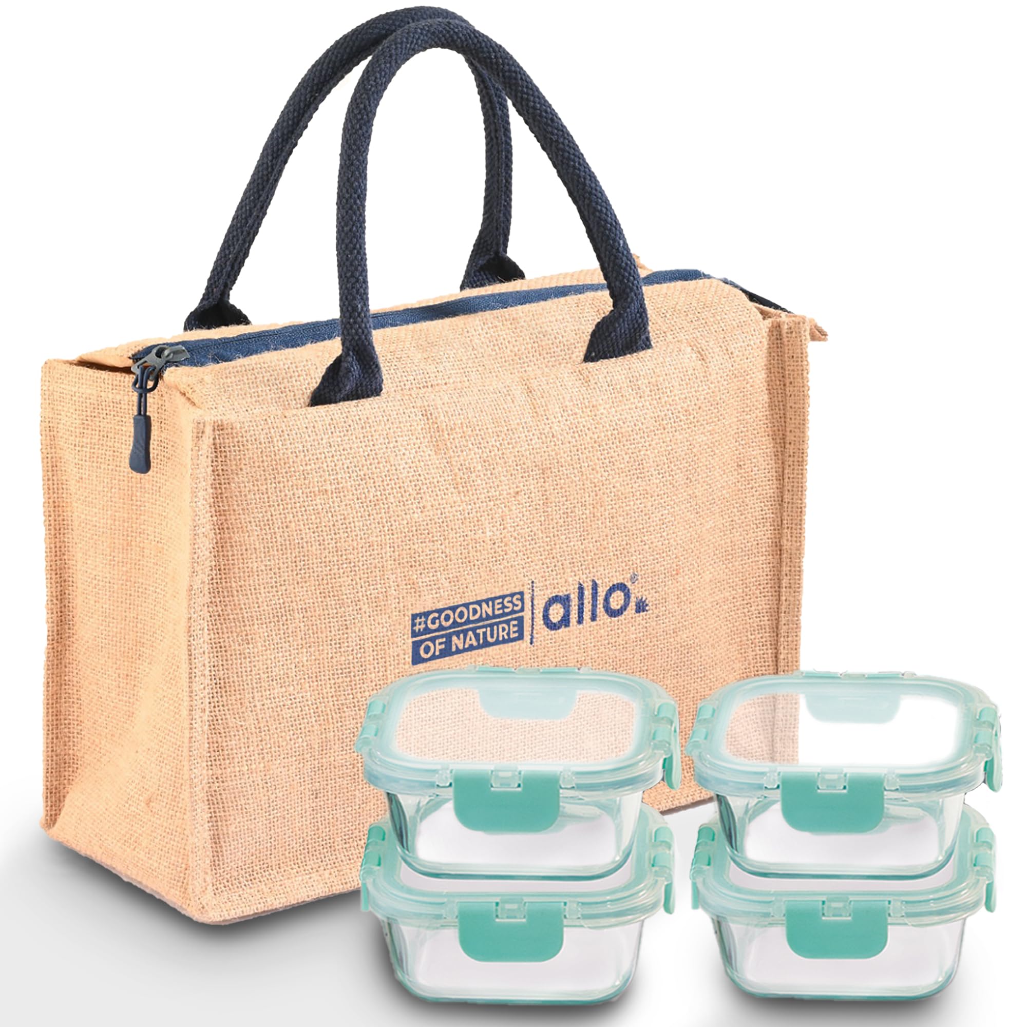 Allo Glass Lunch Box - Leakproof, Microwave Safe & with Jute Bag -11