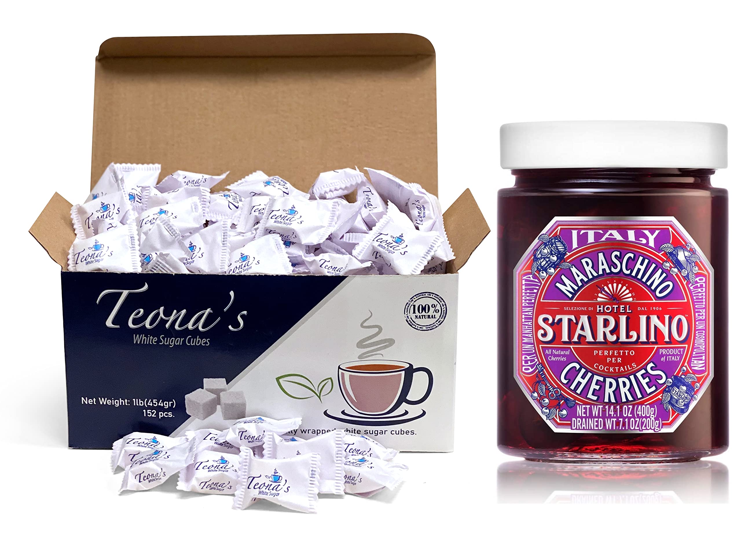 Buy Teona's White Sugar Cubes & Maraschino Cherries Pack 76 White