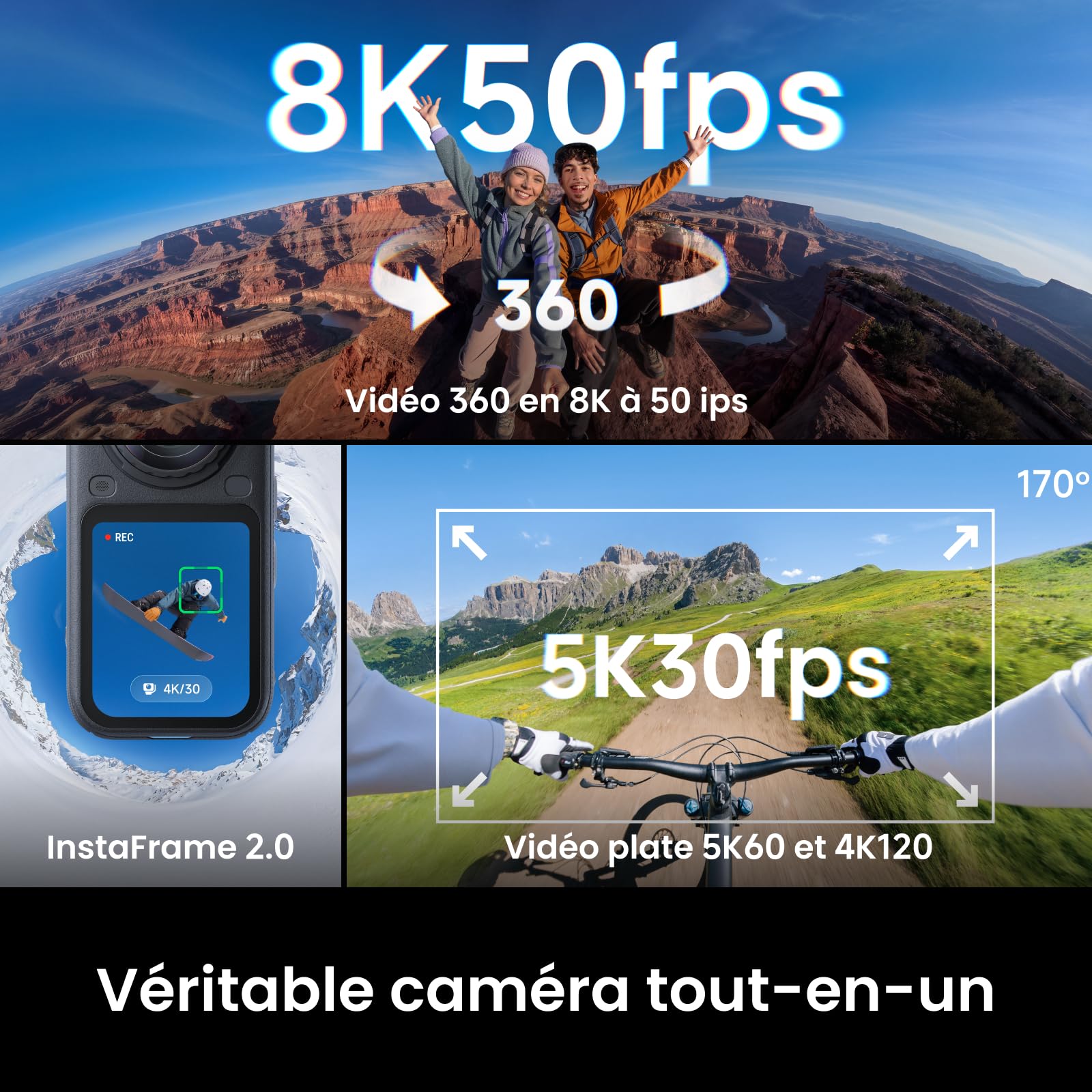 Insta360 X6 Pack Essentiels - Caméra 360 8K avec capteurs 1/1,1"