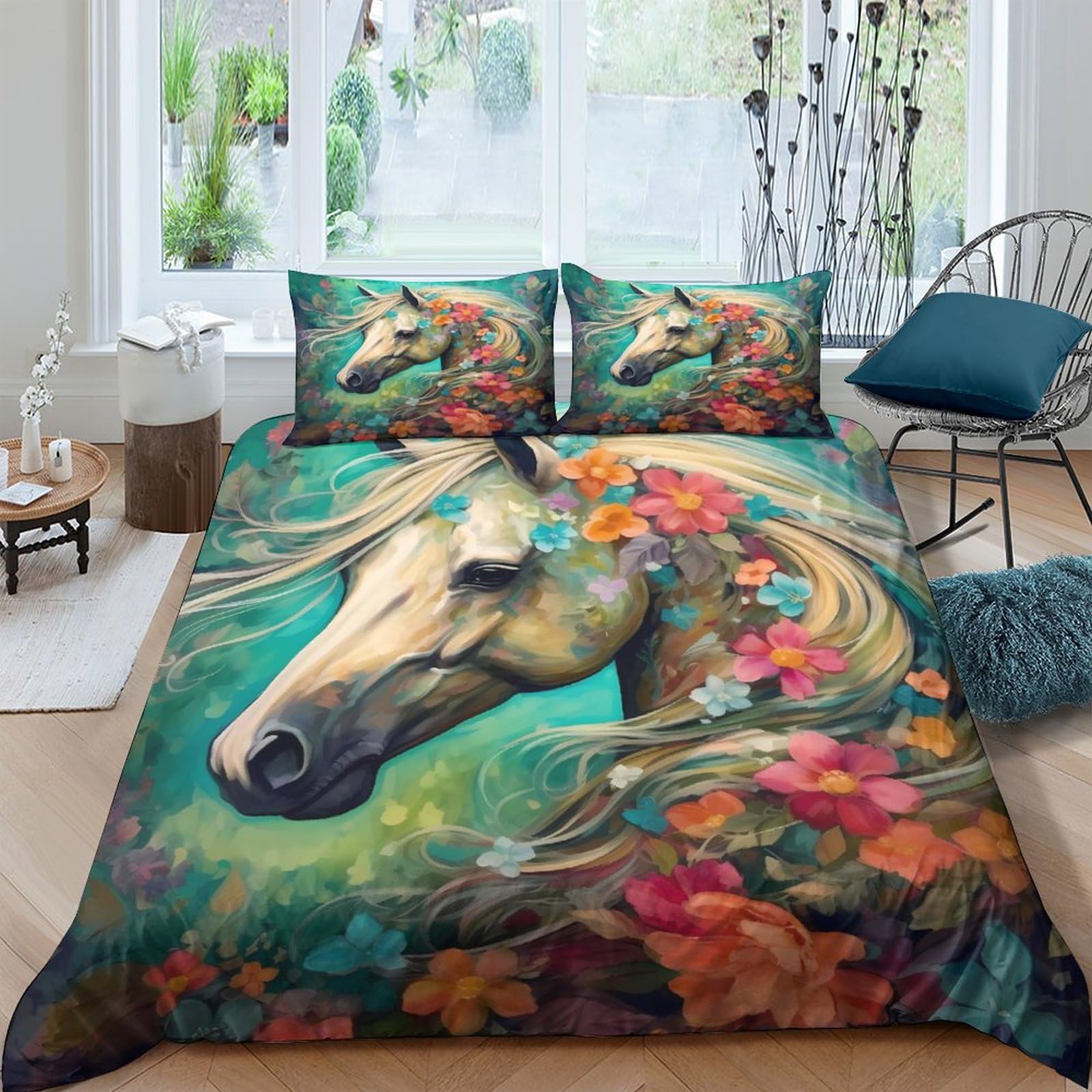 Parure de lit animaux et fleurs sauvage pour une chambre cocooning