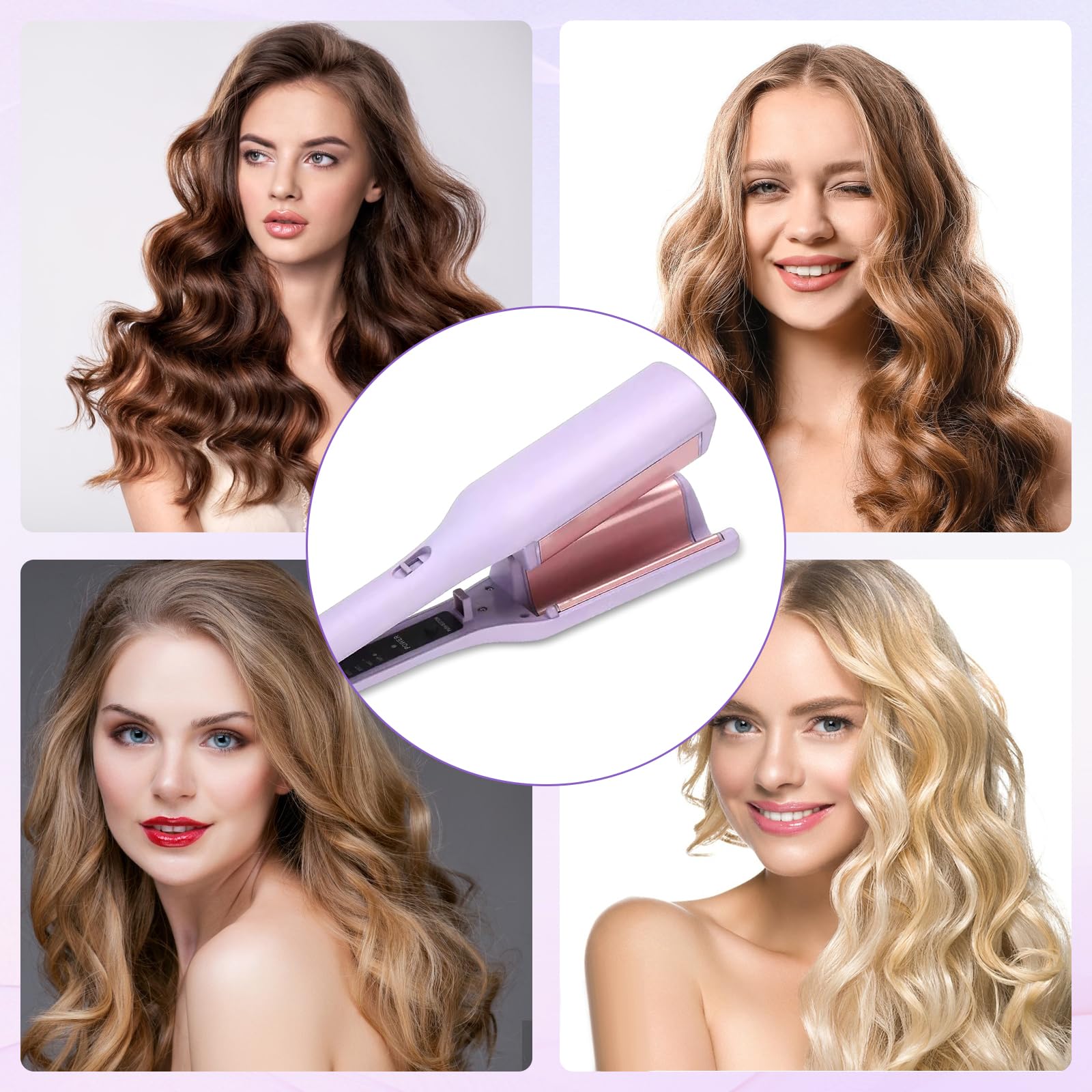 Fer à Boucler, 2 Têtes Barils wavy Fers à Friser Onduler, 32mm Fer à Onduler Céramique, Professionnel Friser Wavy Barils en Température Réglable 160-220° C Bigoudi Styling Outils Cheveux (Violet)