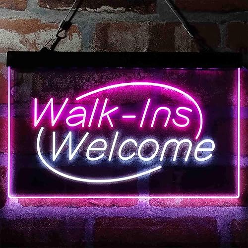 Miniatura 2 de Walk-Ins Welcome Display Shop Letrero de neón LED de doble color, blanco y morado, 24 x 16 pulgadas st6s64-i4005-wp