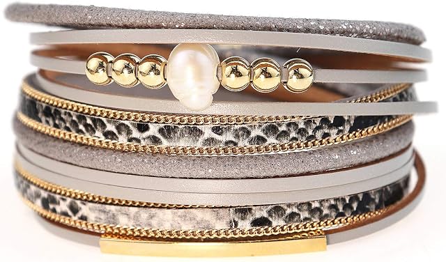 Suyi Leather Bracelet for Women Leopard Multilayer Wrap Bracelet Boho Birthday Gift
