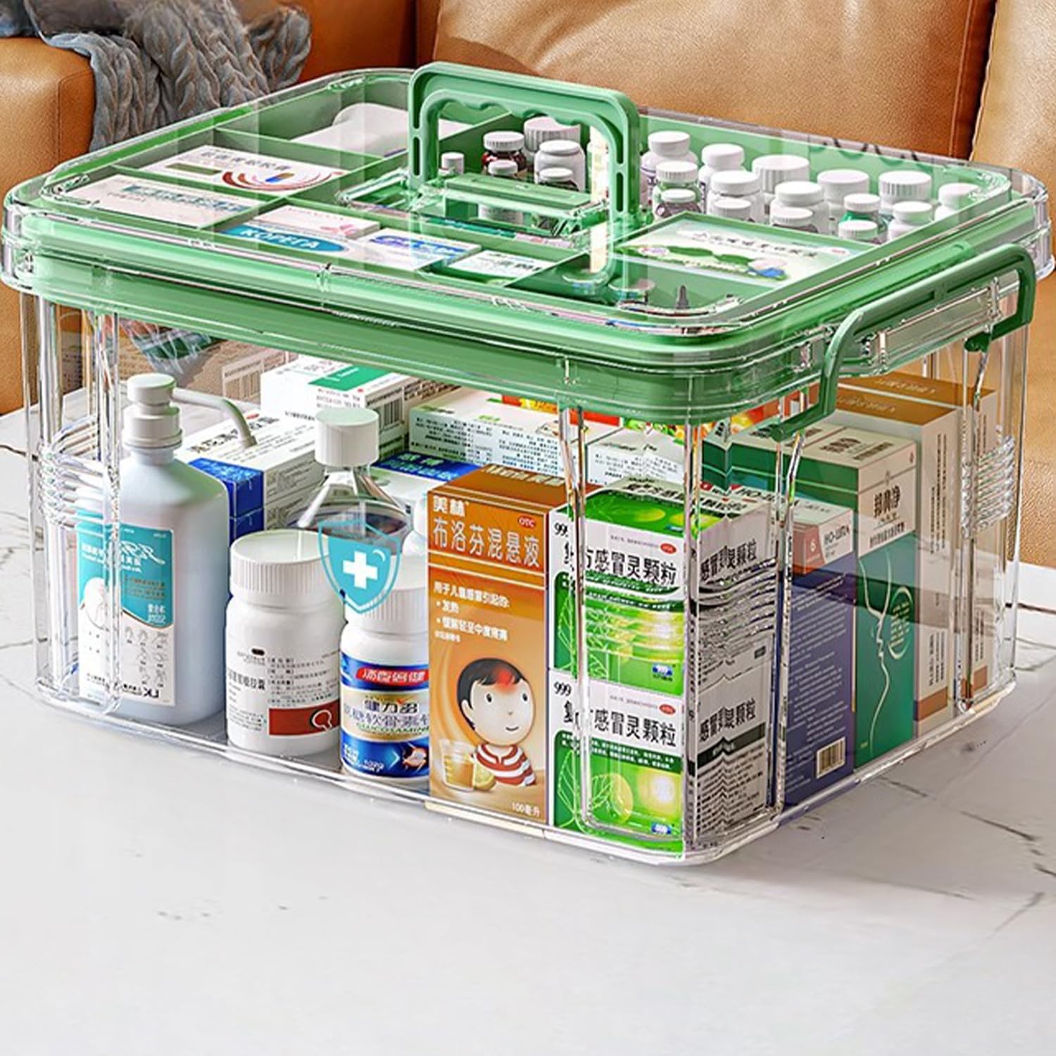 Caja de almacenamiento de medicamentos,organizador de caja de almacenamiento de medicamentos para el hogar, caja de primeros auxilios,caja de medicamentos de doble capa,portátil con tapa,caja(L)