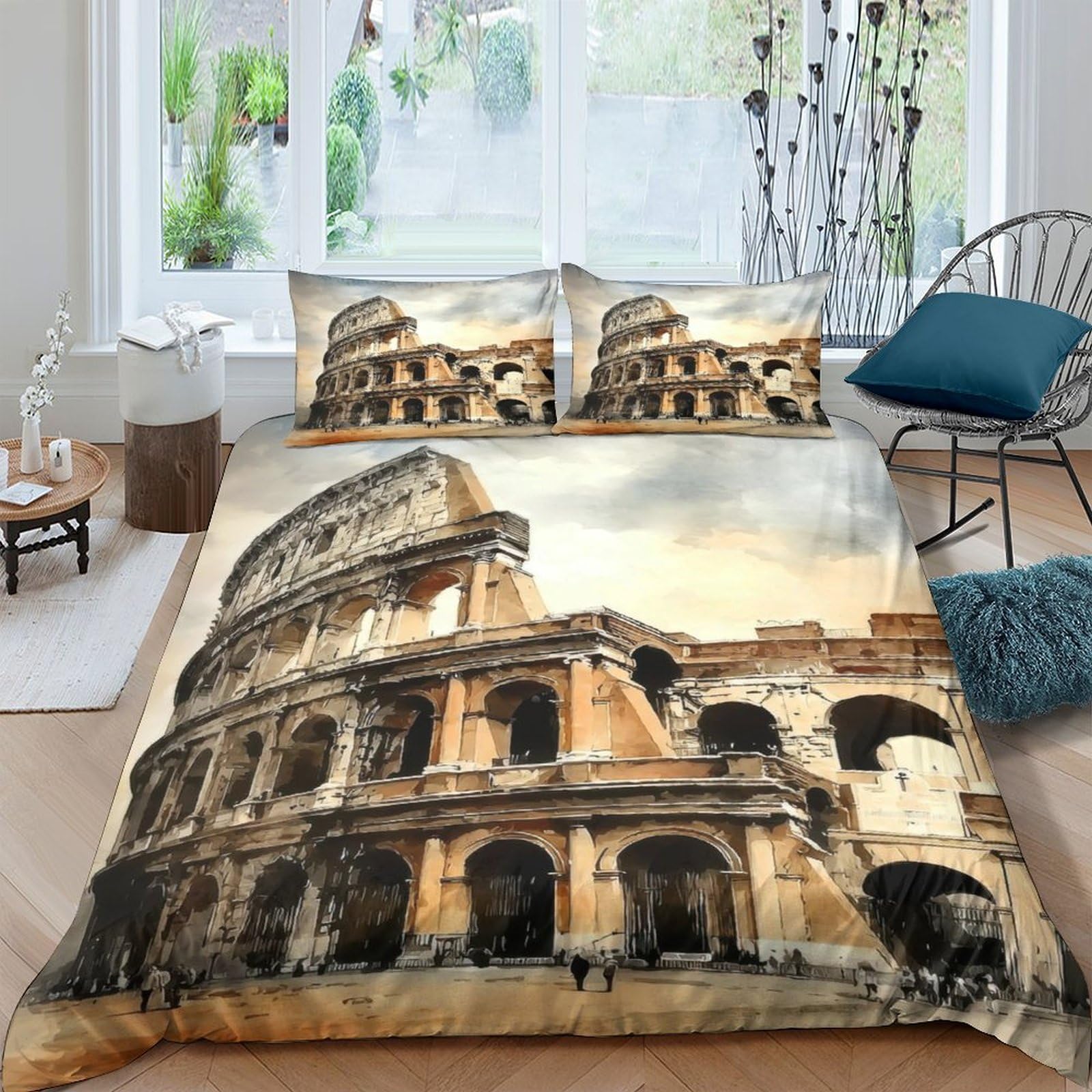 Ctjqhvkz Style-8 3D Printed Roman Colosseum Fitted Sheet Microfiber Soft Anti-Slip Ancient Rome Bed Cover For Bedroom Dorm Decor Single（135X200cm）