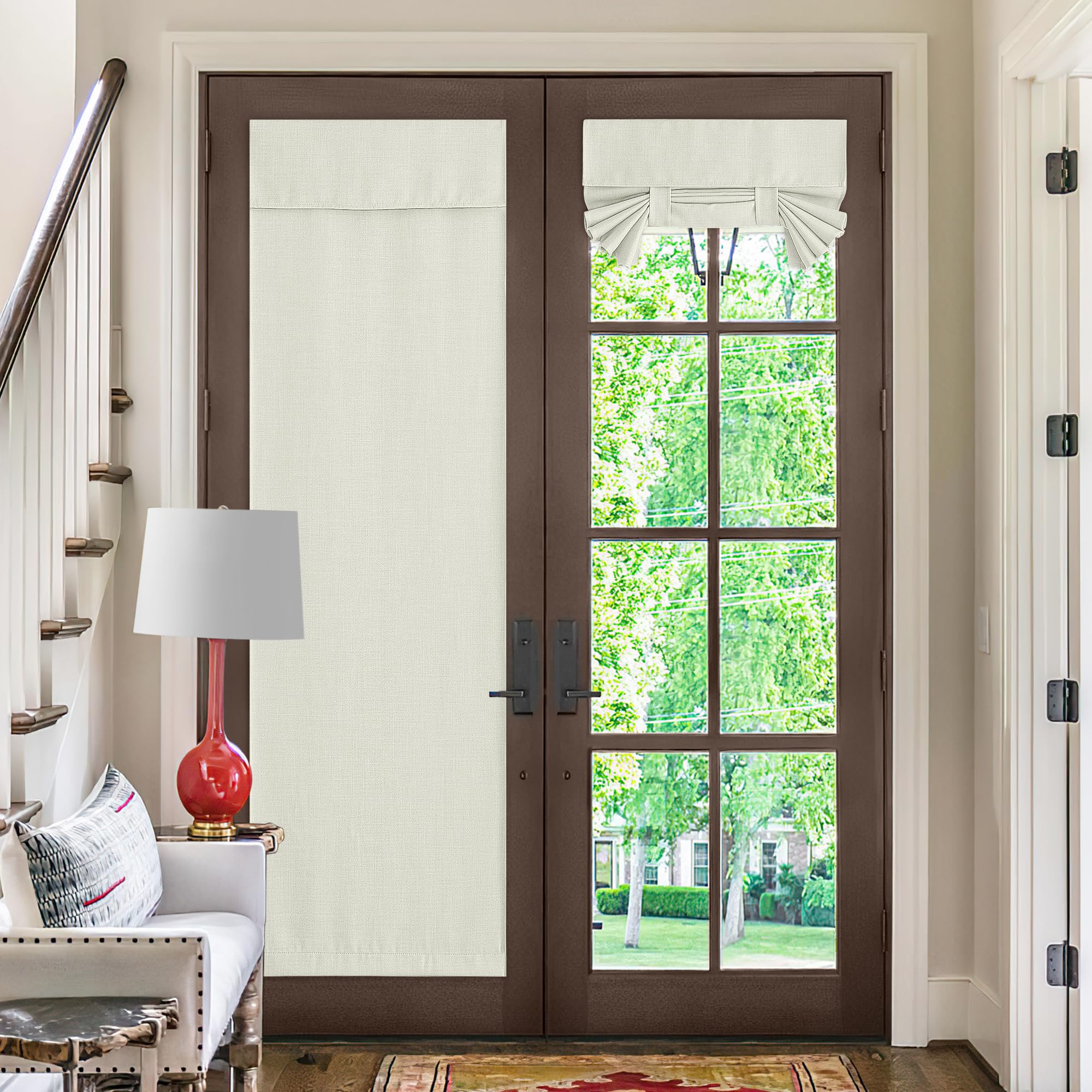 NICETOWN Faux Linen French Door Curtains, Privacy Window Curtains Panel for Living Room, Door Window Covering for Bedroom, W30 x L72 Inch, 1 Panel, Natural