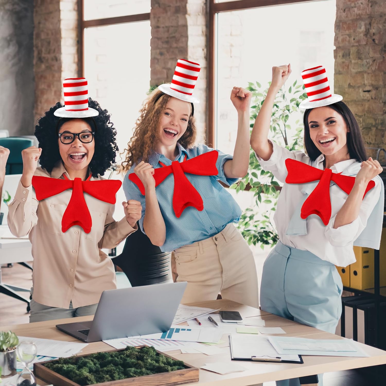 Headband with Hat and Red Bow Tie Set, Costume Headband with Red and White Striped Hat for Halloween, Party - Image 4