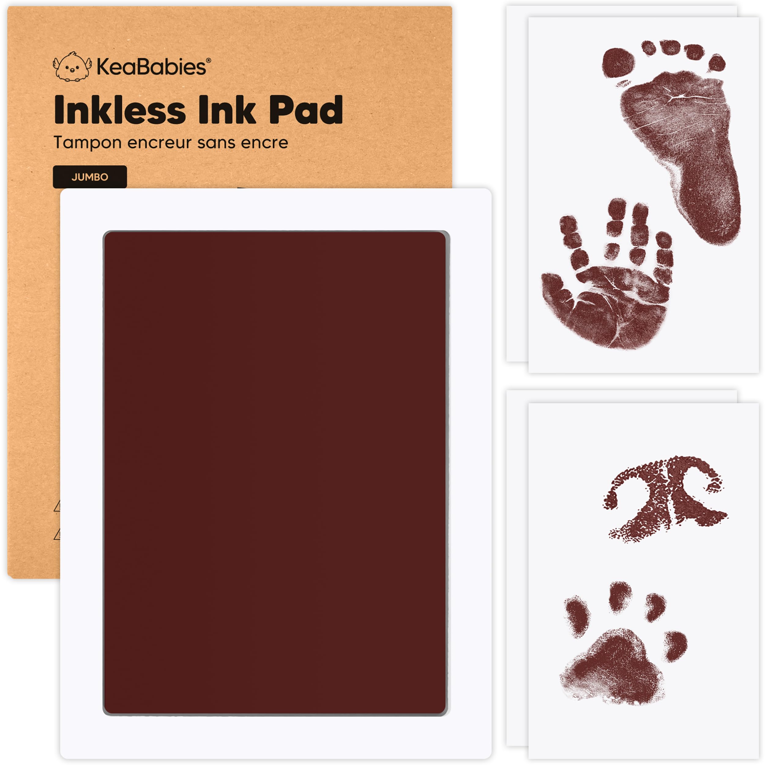 1-Pack Inkless Baby Hand and Footprint Kit - Mess Free Ink Pad for Newborn Keepsake, Dog Nose & Paw Print Kit, Clean Touch Ink Pad for Baby Hand & Footprints, Ideal New Mom Gifts (Auburn, Jumbo)
