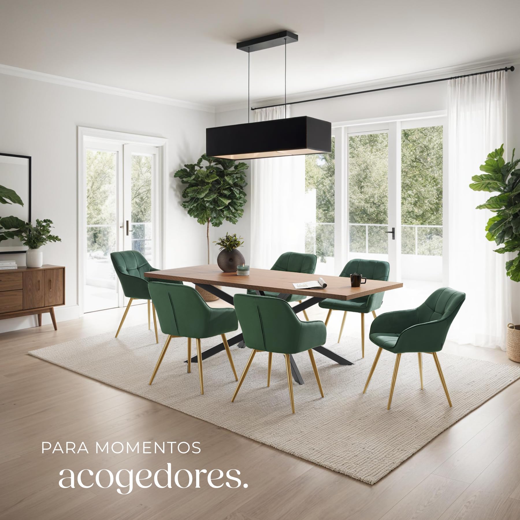 tectake® Sillas de Comedor Elegantes, Tapizado Aterciopelado, Respaldo Continuo, Sillas Comedor Modernas, Silla Dormitorio, Silla Nordica, Butacas de Salon - 1 Silla Verde Oscuro