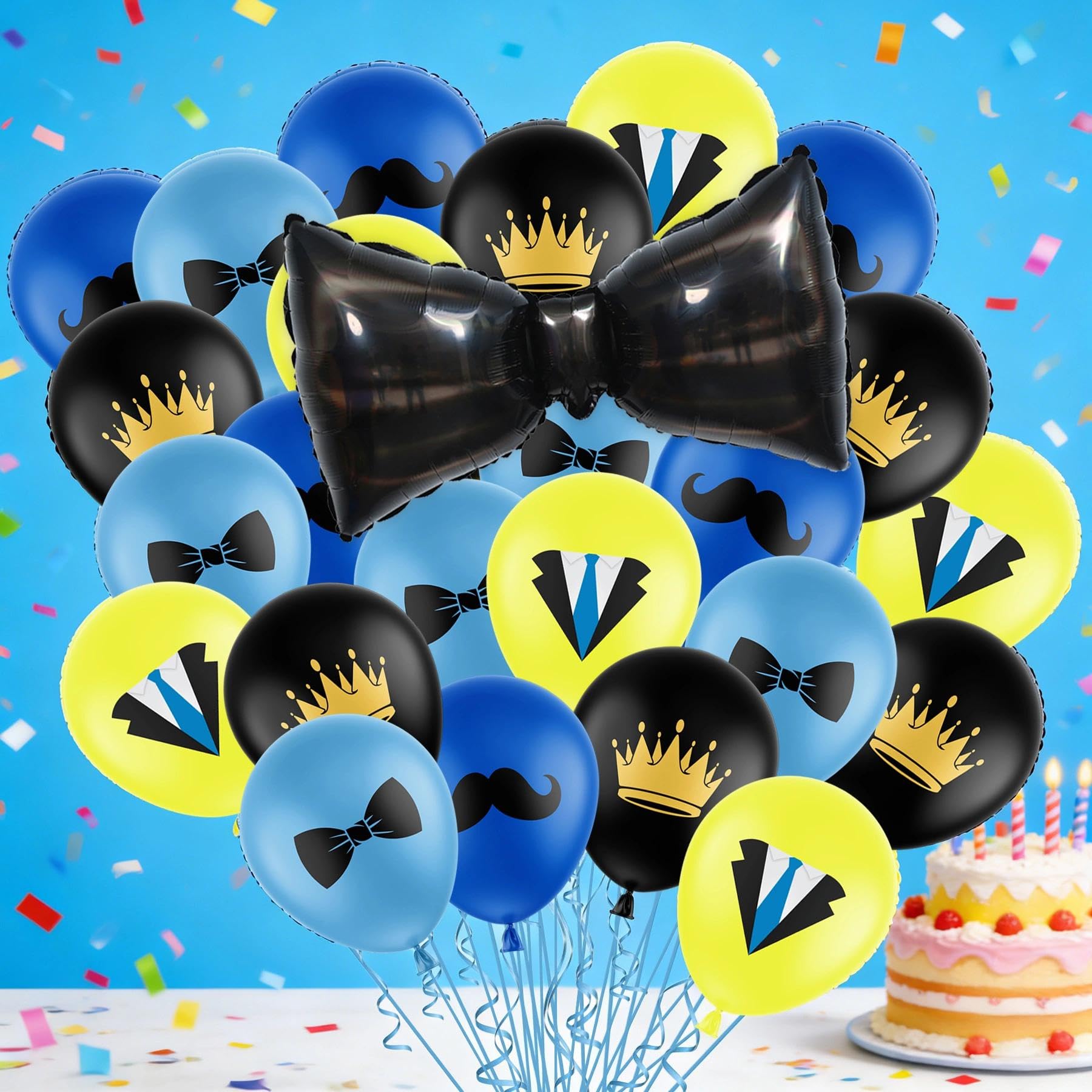 APINWIN 32PCS Blue Black BOSS Boy 1st Birthday Balloons Decorative Party Set for Little Gentleman One Year Old Bday Party Favor Decorations Supplies