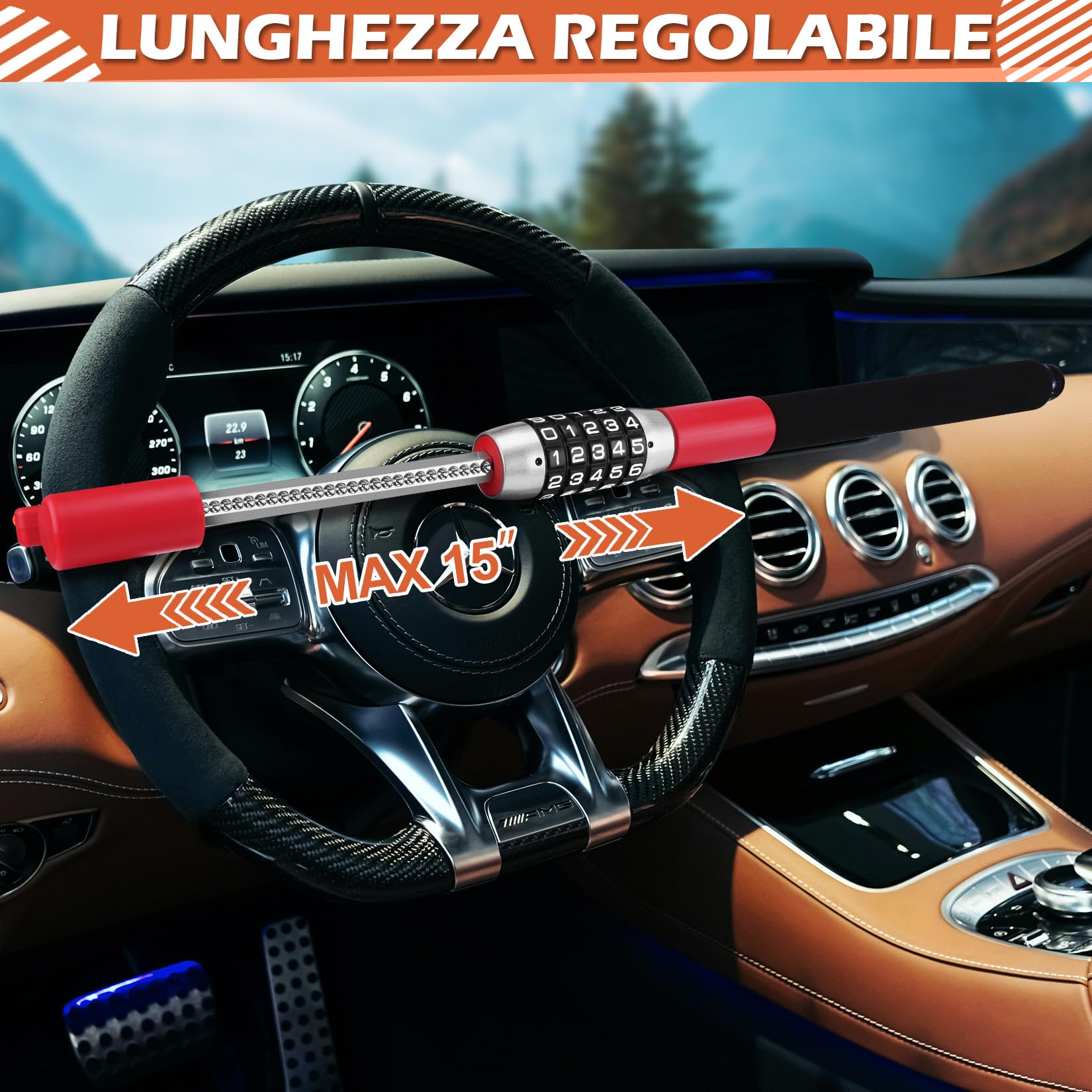 Tevlaphee Antifurto Auto Blocca Sterzo Automobile Bloccasterzo Auto Universale Sicurezza (Rosso)