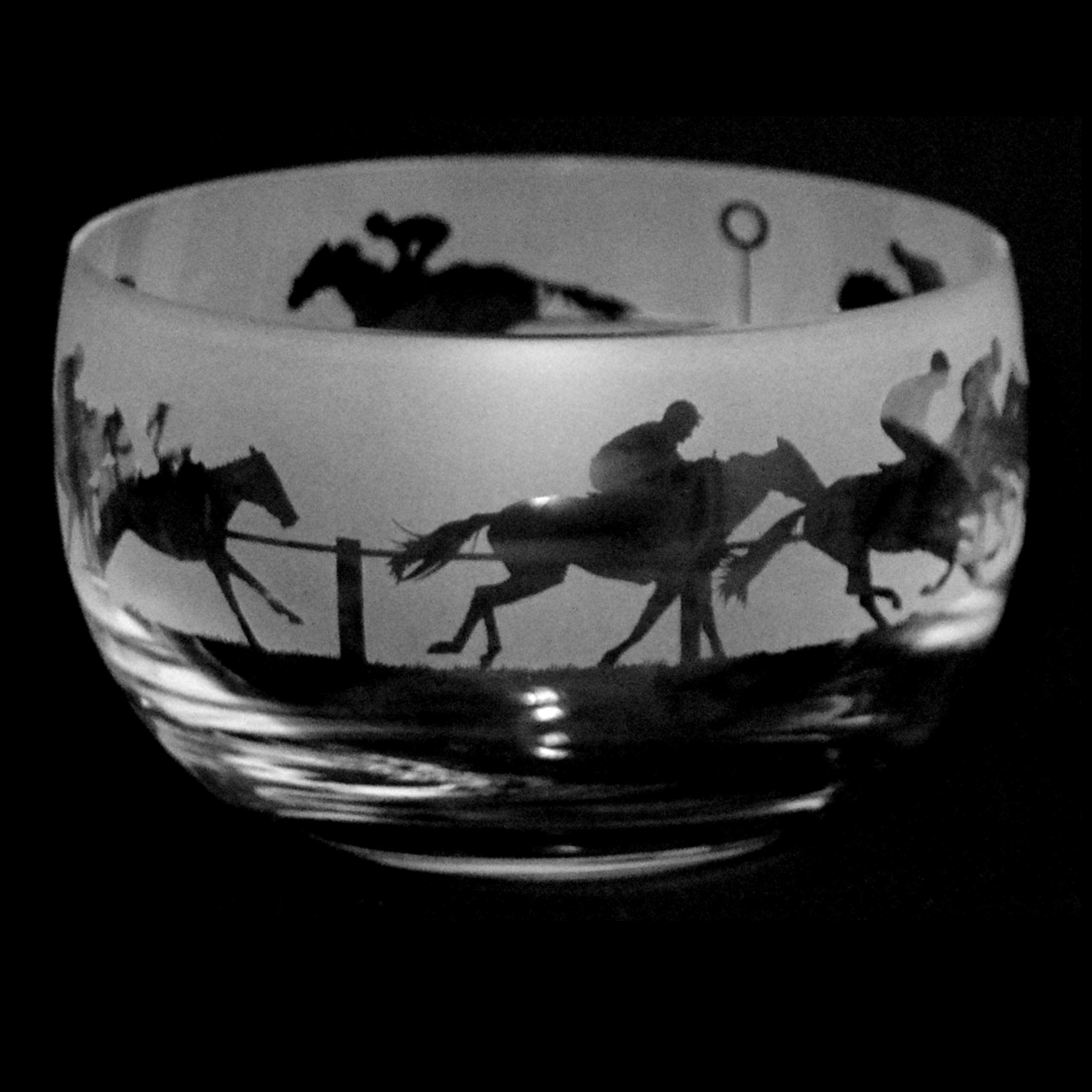 Crystal Glass Bowl Horse Racing Engraved Bowl Animo Glass Home Ornament Decor