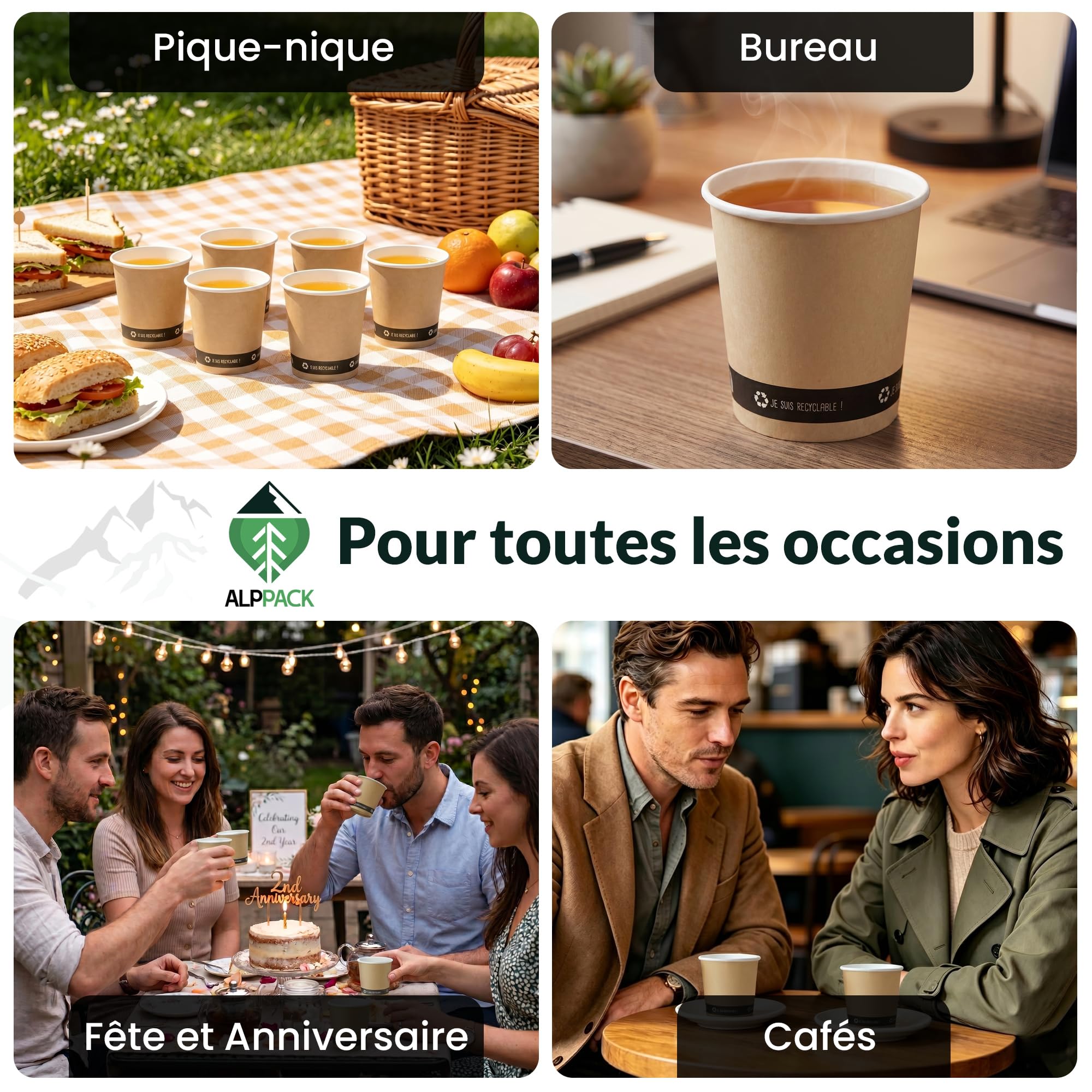 Lot de 1000 Gobelets Jetables en Carton Kraft 4 oz / 12 cl – Tasses à Café Jetables pour Espresso et Café Court, Résistants à la Chaleur, Idéals pour Professionnels, Bureaux et Événements