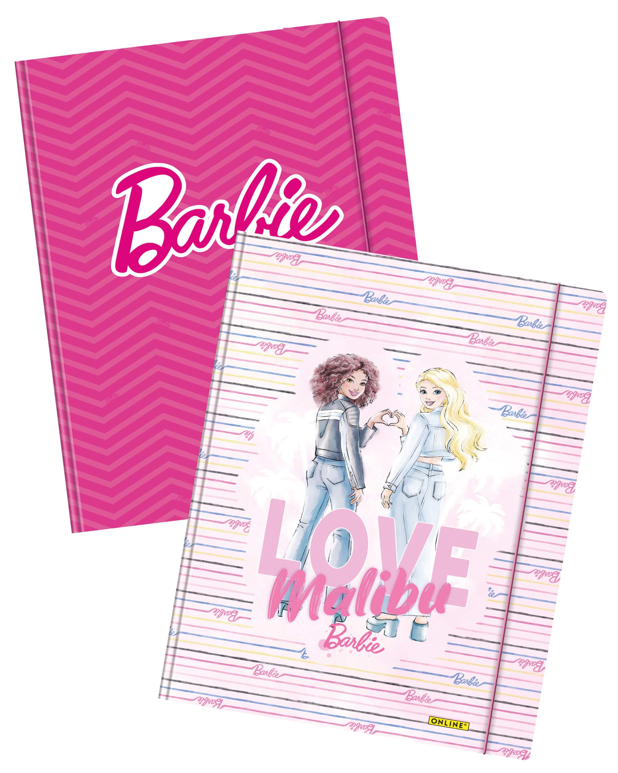ONLINE Sammelmappen A4 Barbie-Design I Ordnungsmappe aus Karton mit Barbie-Motiv I 2x Mappe mit Gummizug & Innenklappen I Schulmappe für Kinder und Jugendliche I ideal als Heftmappe I Kunstmappe pink