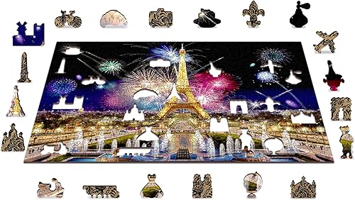 Miniatura 9 de WOODEN.CITY Rompecabezas de madera de 500 + 5 piezas de París por la noche, rompecabezas de paisaje de la torre Eiffel, jardines Trocadero -