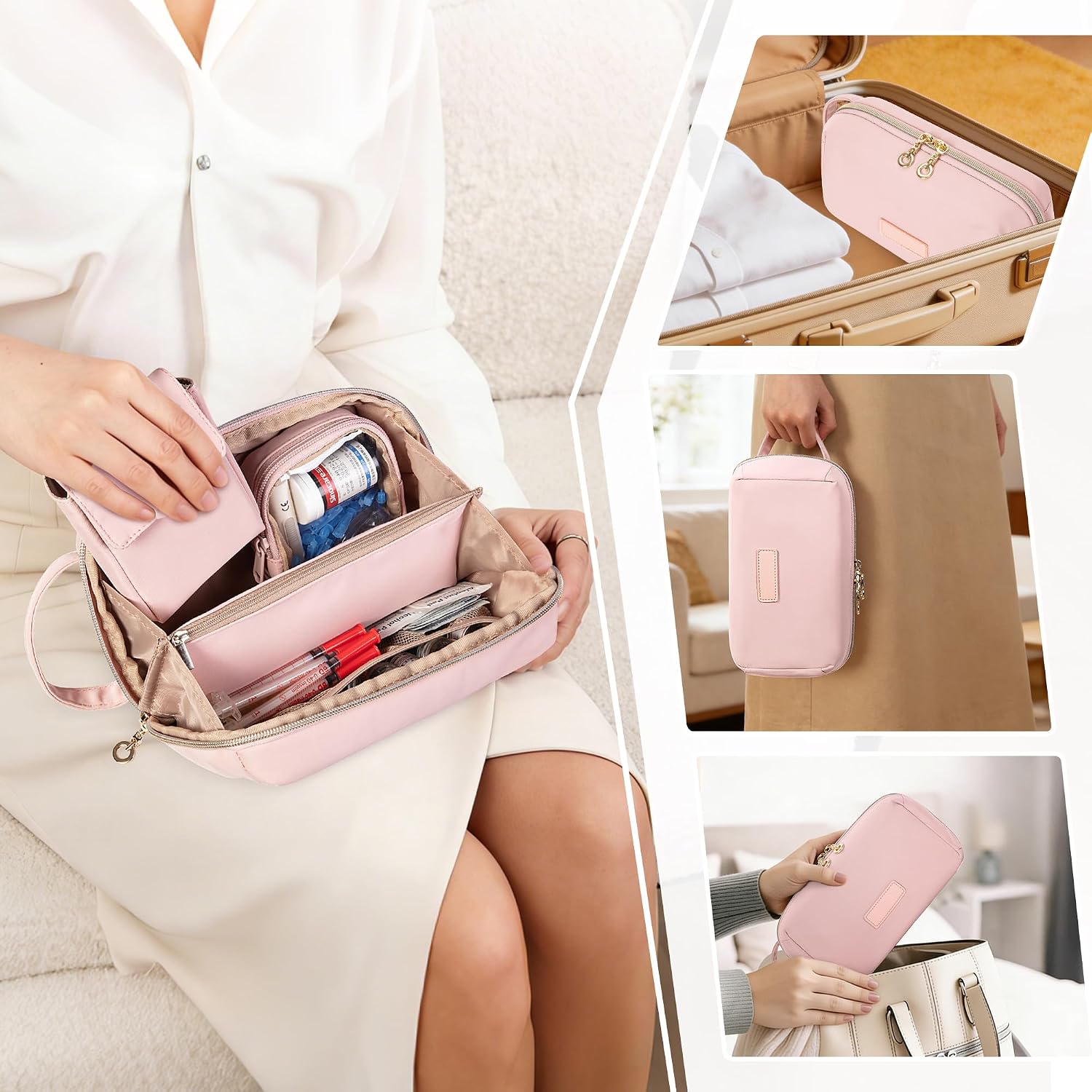 YARWO Diabetic Supplies Travel Case, Insulated Diabetes Storage Bag for Glucose Monitor, Insulin Syringes, Test Strips, Lancets, Ice Packs & Other Diabetic Kits, Dusty Rose (Bag ONLY)