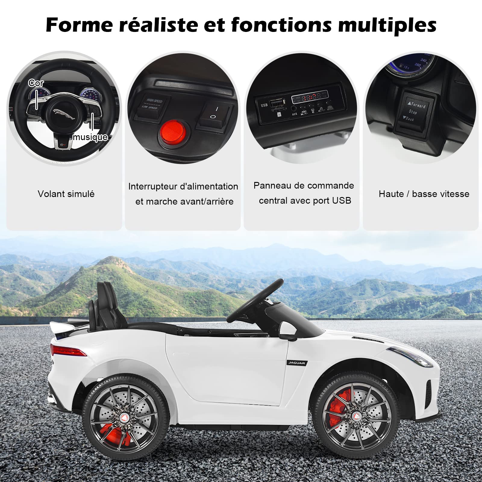 GOPLUS Jaguar Voiture Electrique Enfants 12V avec Télécommande, 3-5 KM/H Sons et Musique, Voiture Electrique Enfant 1 Place pour Enfant 3-8 Ans, Charge 25KG(Blanc)
