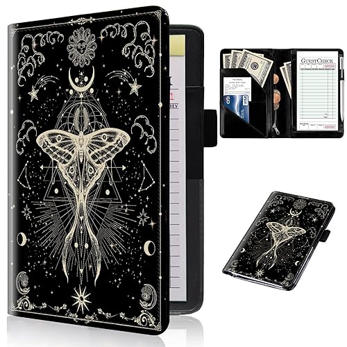 Libros para camarera con bolsillo con cremallera Folleto de cuero para camarera organizador de dinero, cartera organizadora de dinero, soporte para