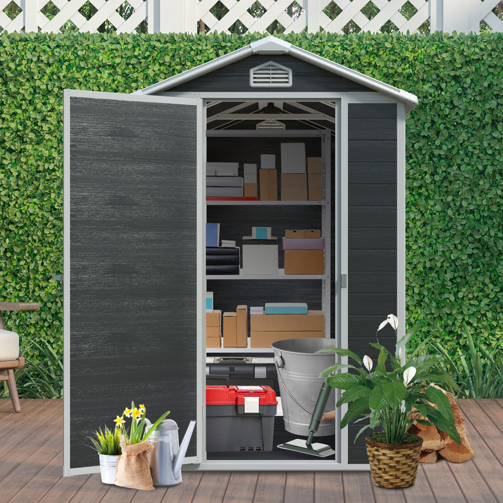 Amazon | FOYSKY 物置 屋外 樹脂製 大型 収納庫 幅134cm 奥行194cm 高