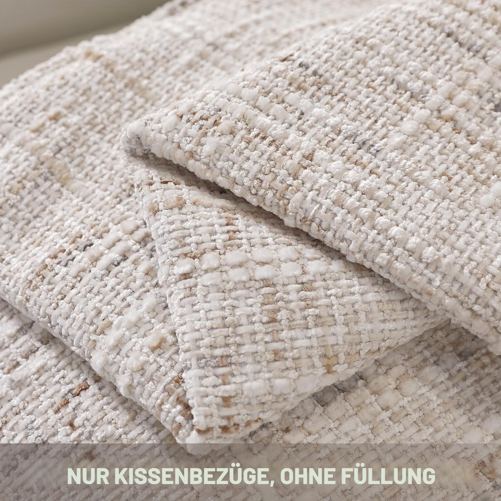 Ystyle 2er Set Kissenbezug 45x45 cm Chenille und Samt, Dekorative Kissenhülle Textur Spritzgefärbt und Herz-Reißverschluss, Modern Edel Kissenbezüge für Sofa Couch Bett Wohnzimmer Deko, Creme