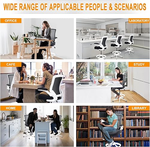 Miniatura 6 de BOJUZIJA Silla de dibujo, silla de oficina alta, silla de escritorio de pie con altura ajustable y reposapiés, silla de computadora giratoria de