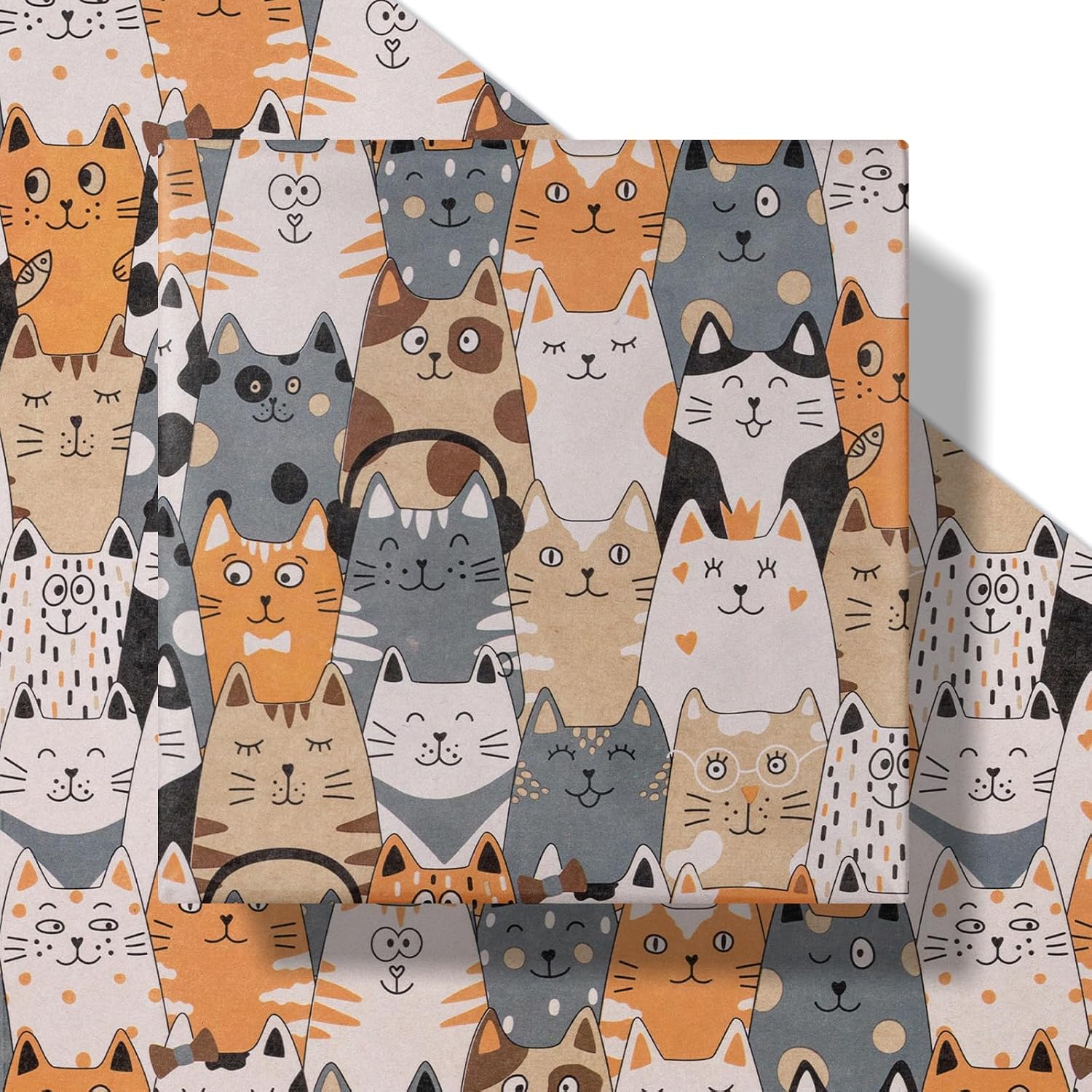 RUSPEPA Cat Wrapping Paper Roll, Mini Roll, Adorable Cat Faces Design Gift Wrap Paper, Kitten Kitty Kraft Paper Kraft Paper for Kids Birthday, Cat Lovers and Special Occasions, 17 In x 16.4 Ft