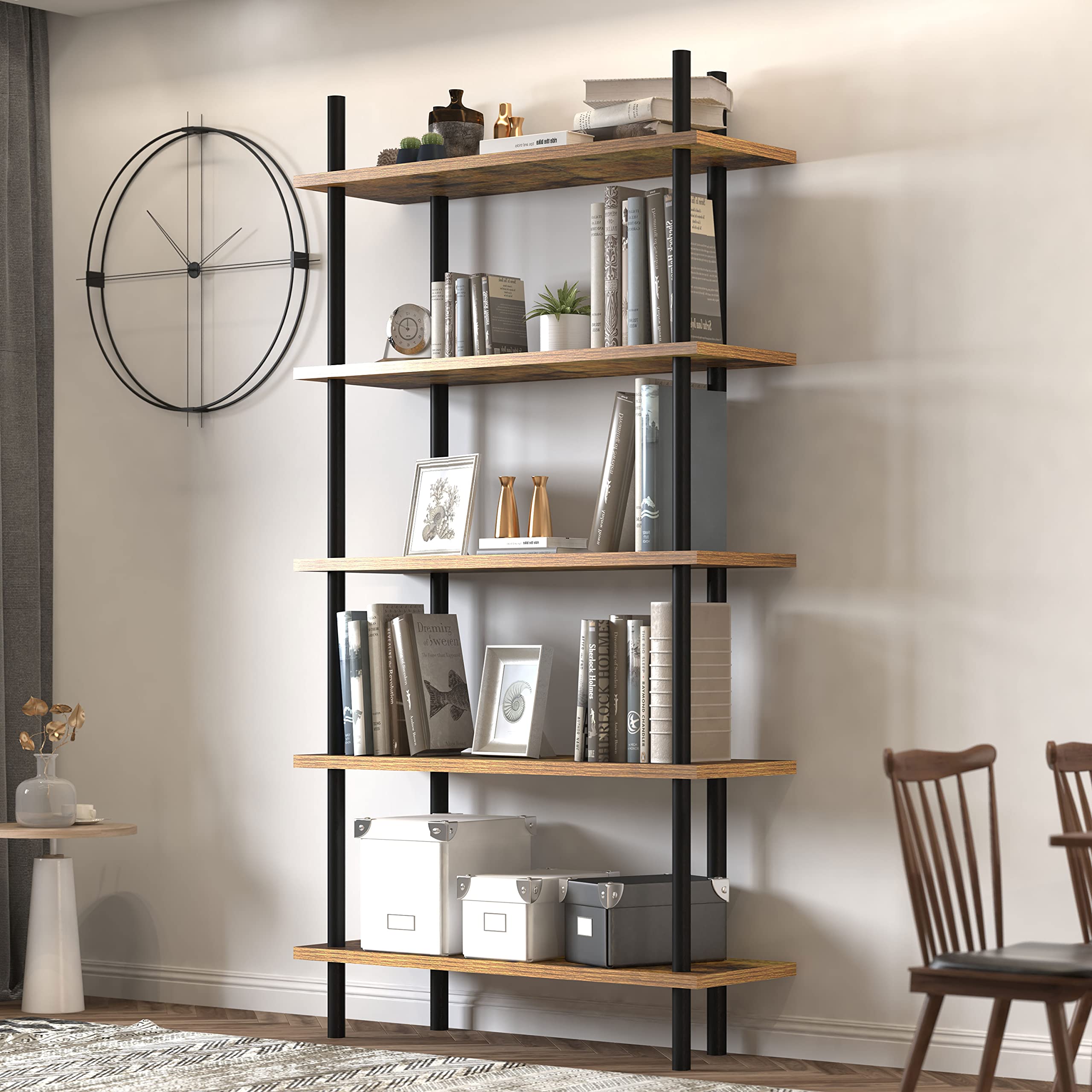Buy 5 Tier Bookshelf, 66.7" Industrial Wood Bookcase Tall Bookshelves