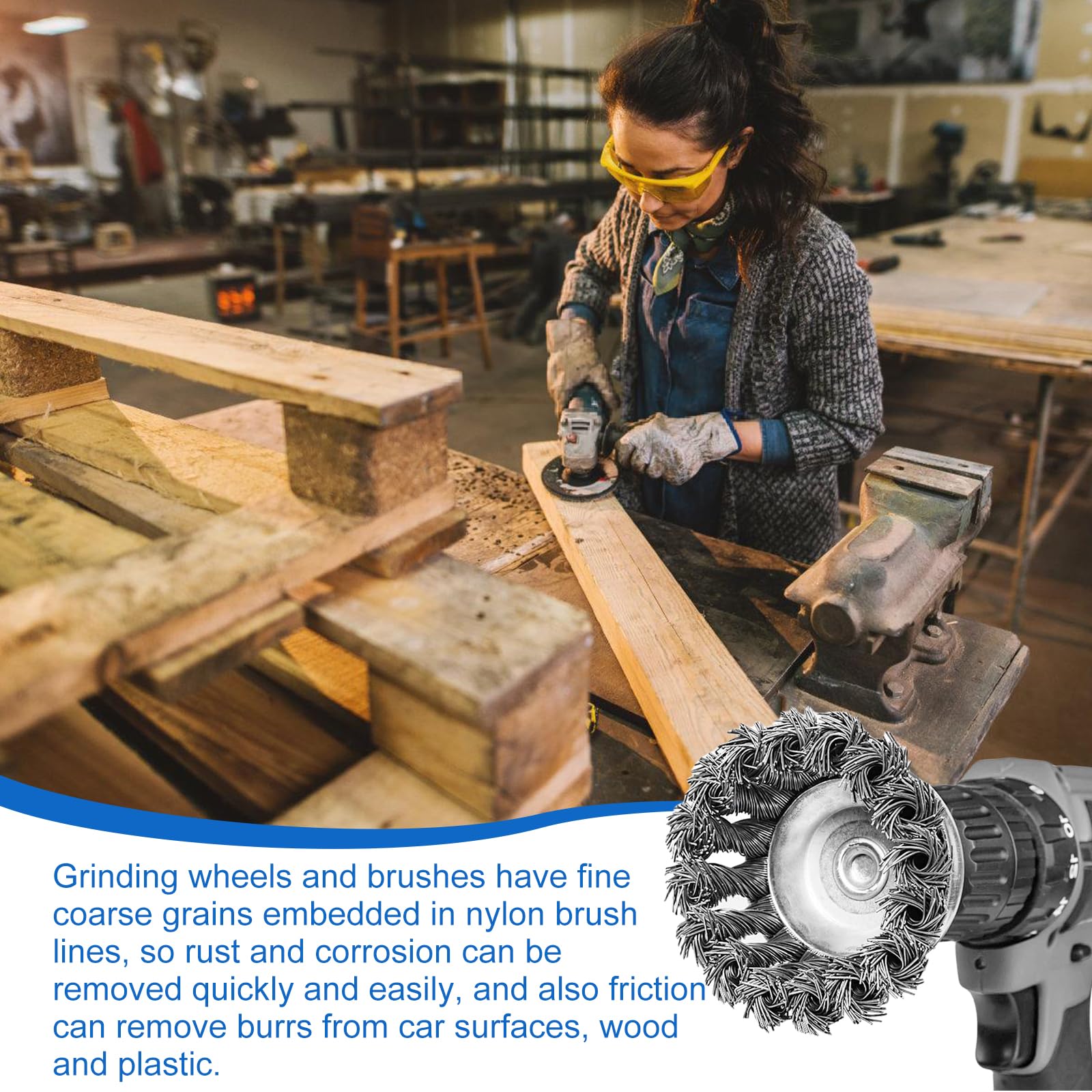 Set 9 Spazzole In Nylon Con Attacco 1/4" - Per Rimuovere Ruggine E Vernice, Diametro 25-75mm