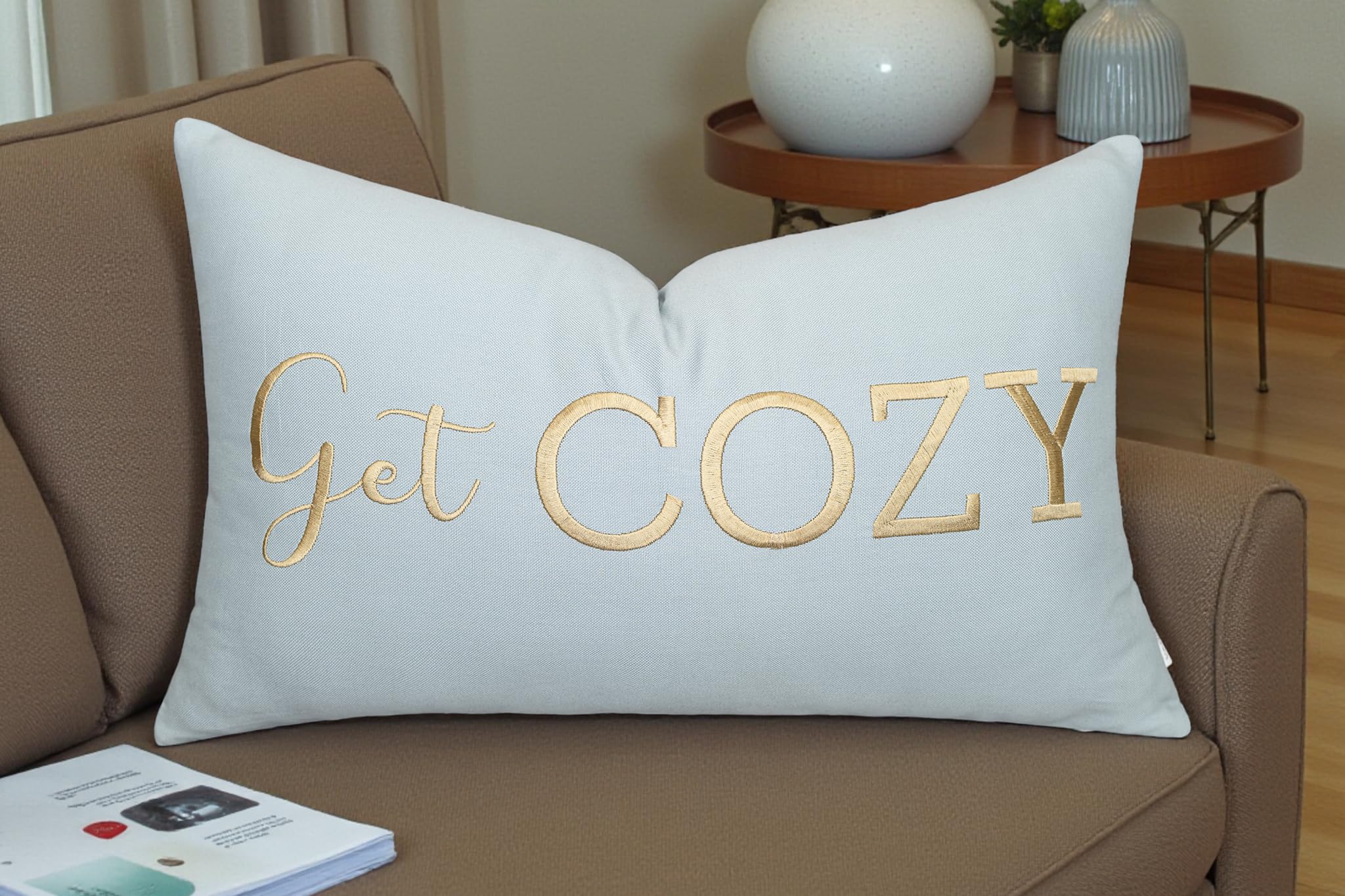 YugTex Romantic Couple Love Sentiment Embroidered Decorative Sayings Lumbar Accent Throw Pillowcase - Get Cozy Phrase Decor for Wedding, Anniversary,