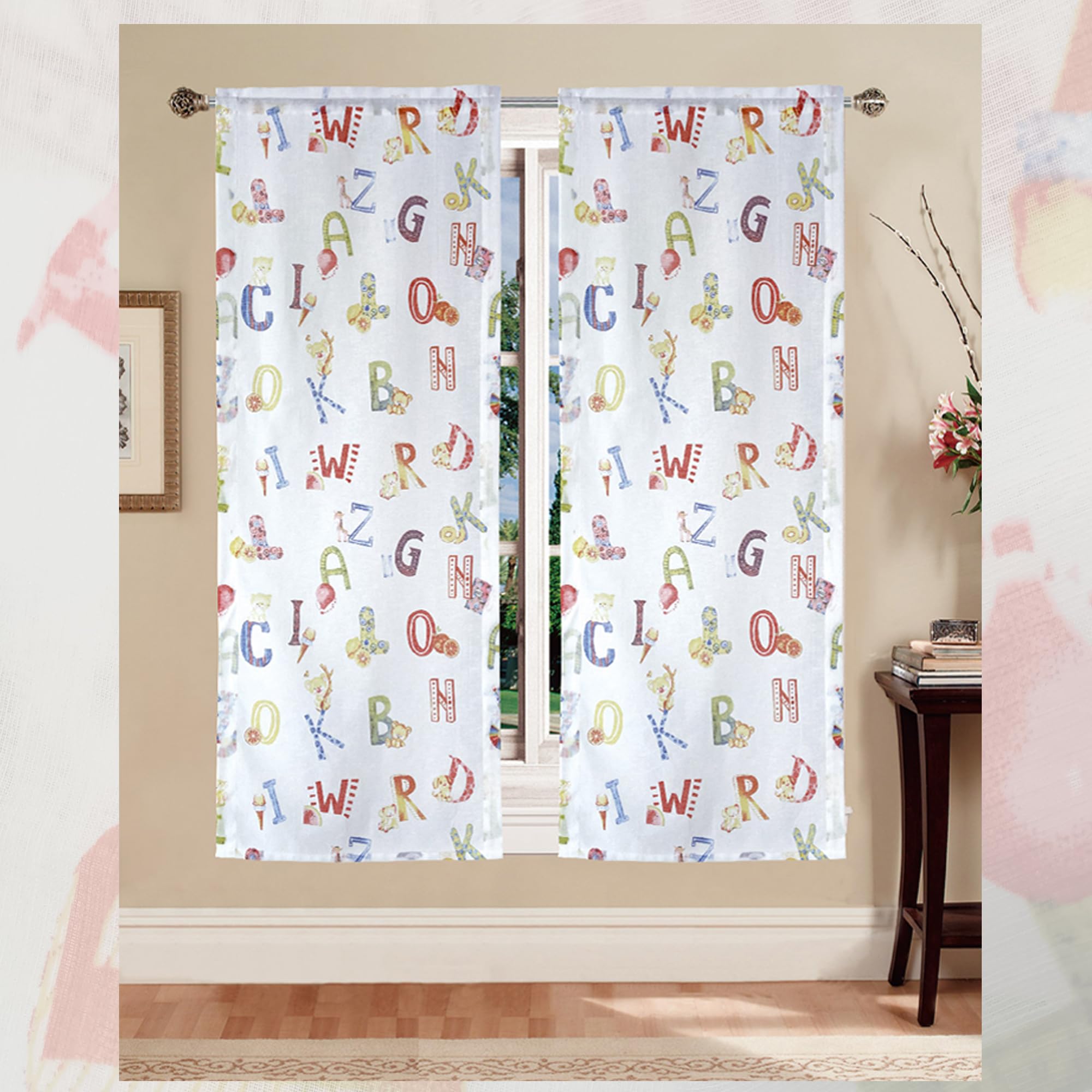 Tenda per Cameretta Bambini Set 2 Pannelli Coppia Tende Finestra Portafinestra Fantasia Palloncini Animali Mod. Giorgia 60x150 cm