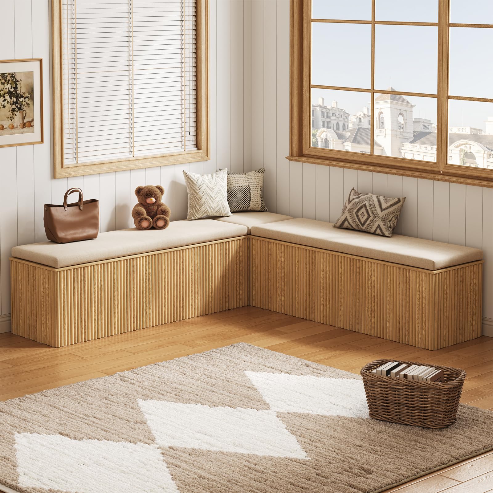 NDOHCUO L-Shaped Storage Bench with Cushion