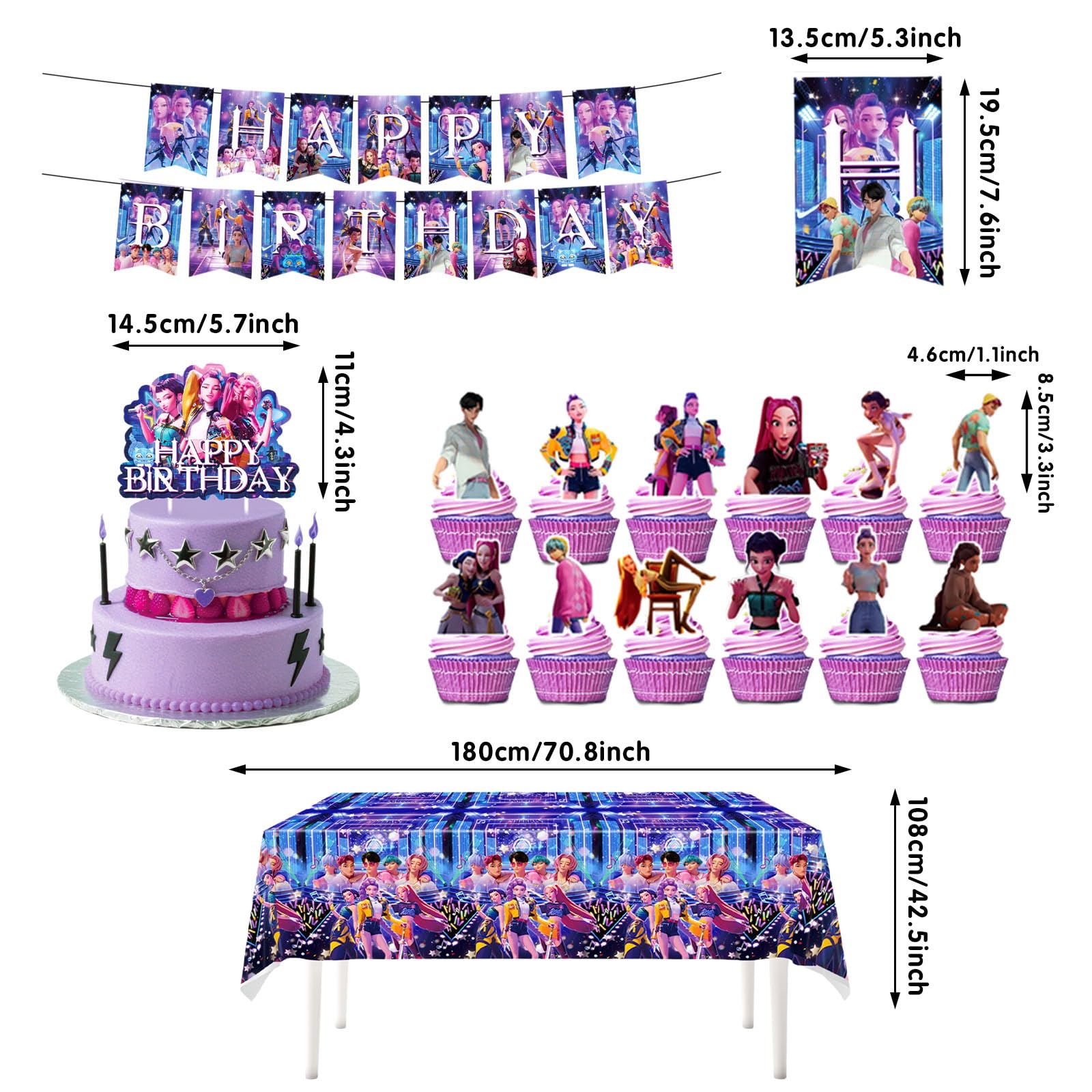 Set di Decorazioni per Compleanno da 47 Pezzi, Include Striscione di Compleanno, Toppers per Torte, Palloncini in Lattice, Decorazioni per Compleanno Adatte ai Bambini