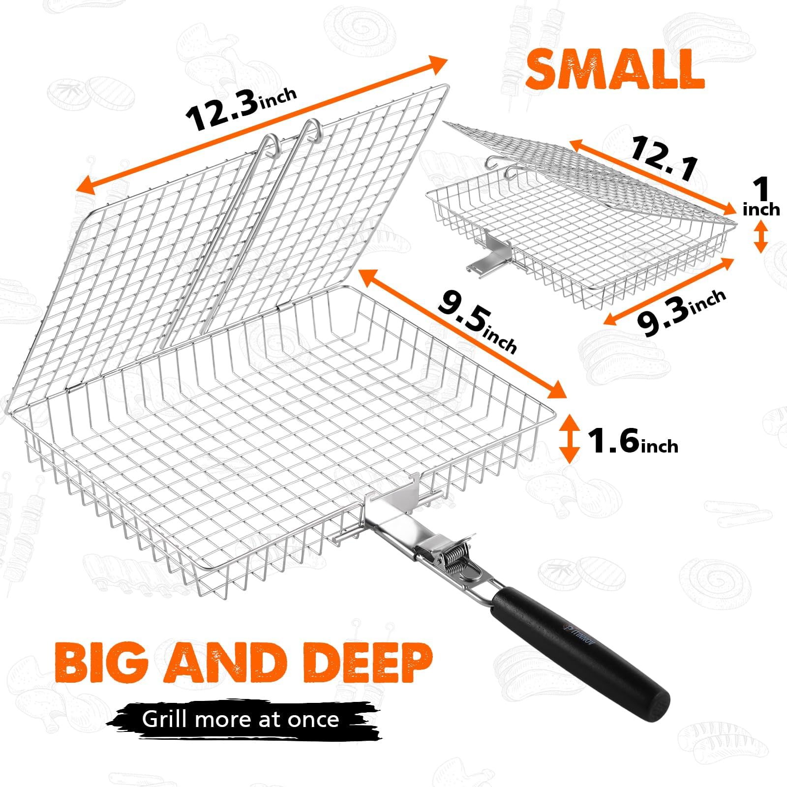 Grillkörbe für Outdoor-Grill, 2 Stück Edelstahl-Grillkörbe | Nesting Fish Grillkorb mit Zwei Gittergrößen, Grillkorb mit Holzgriff für Garnelen, Gemüse, Burger und Steaks